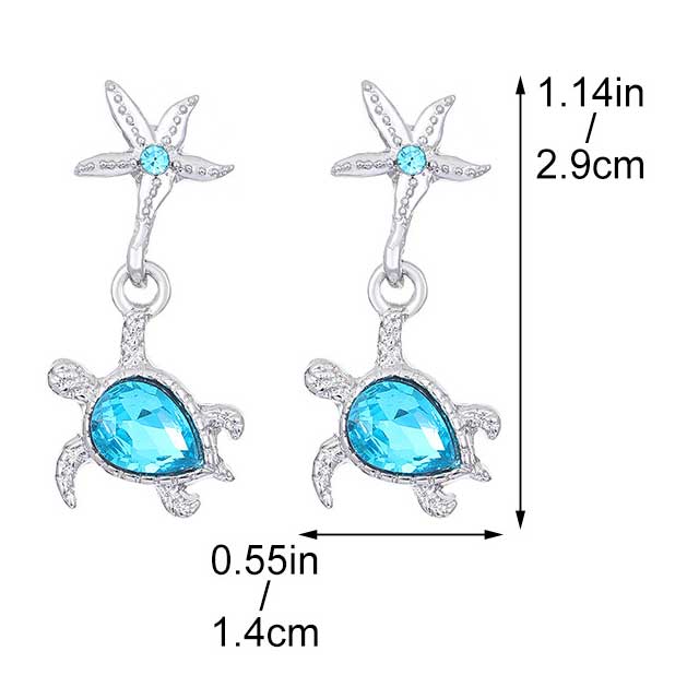 Neon Blue Turtle Starfish Alloy Earrings | picture 