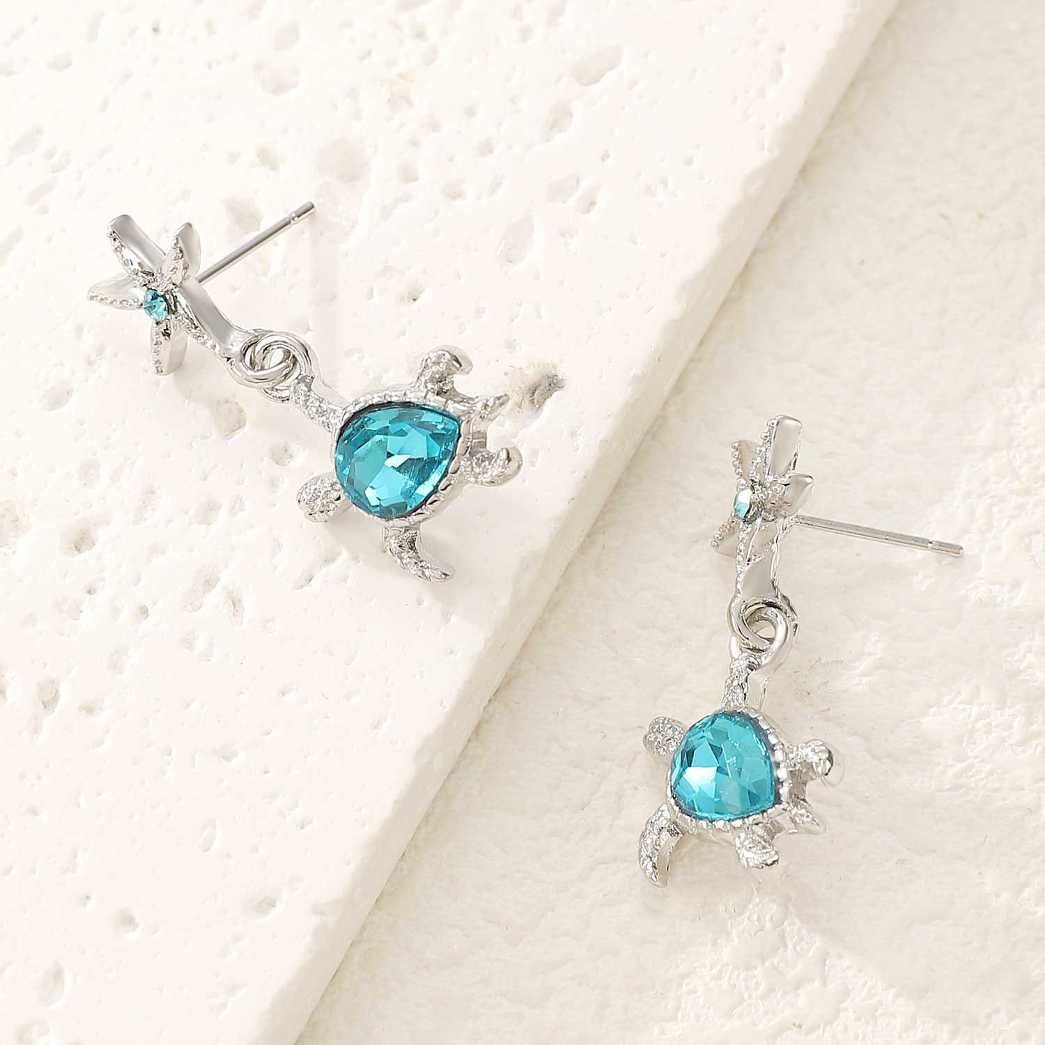 Neon Blue Turtle Starfish Alloy Earrings | picture 