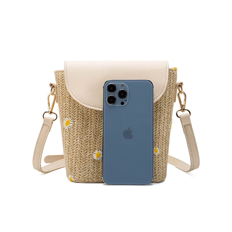 Light Camel Daisy Print Magnetic Flowers Crossbody Bag | picture 