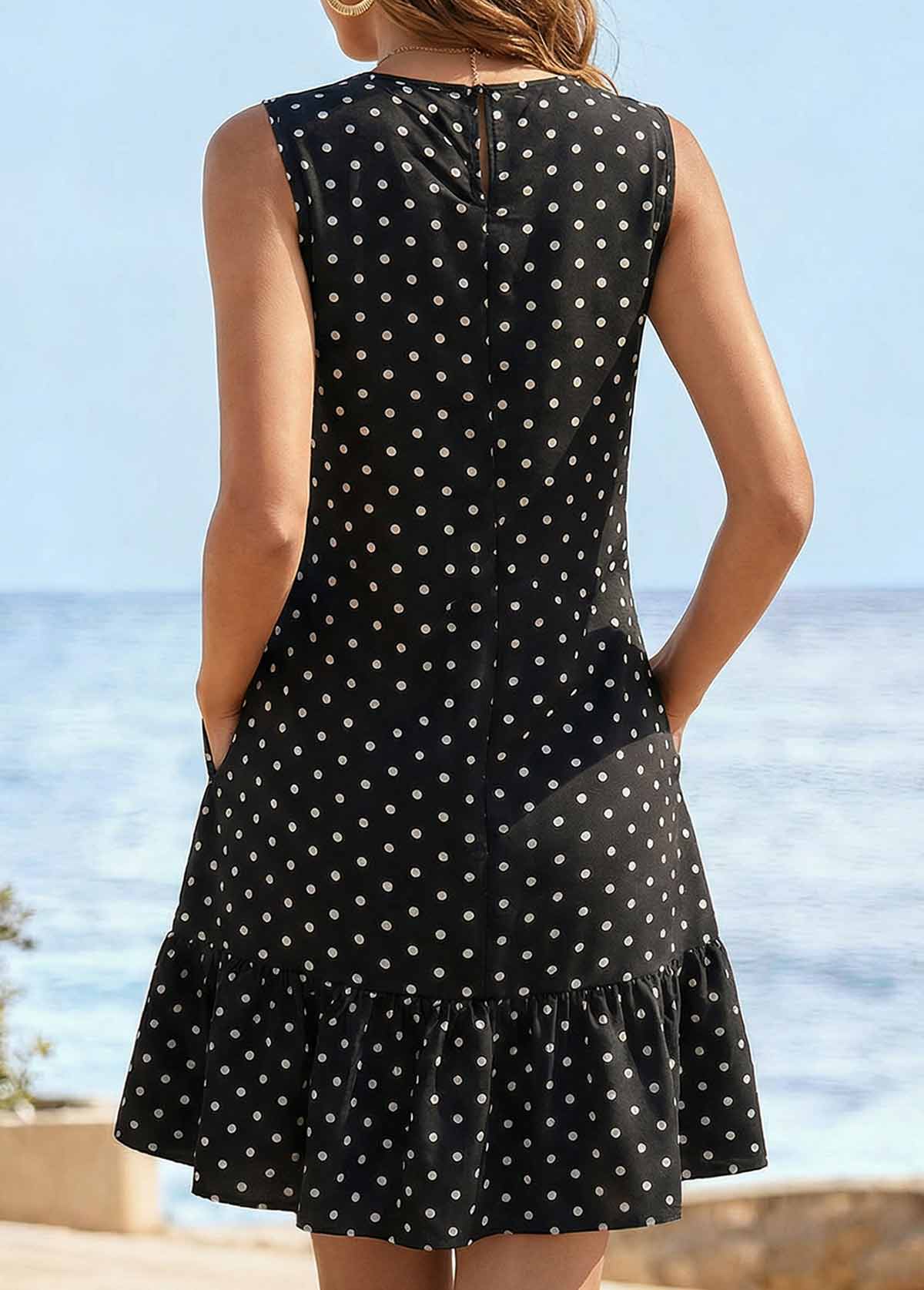 Black Tummy Coverage Polka Dot Short Sleeveless Dress | picture 