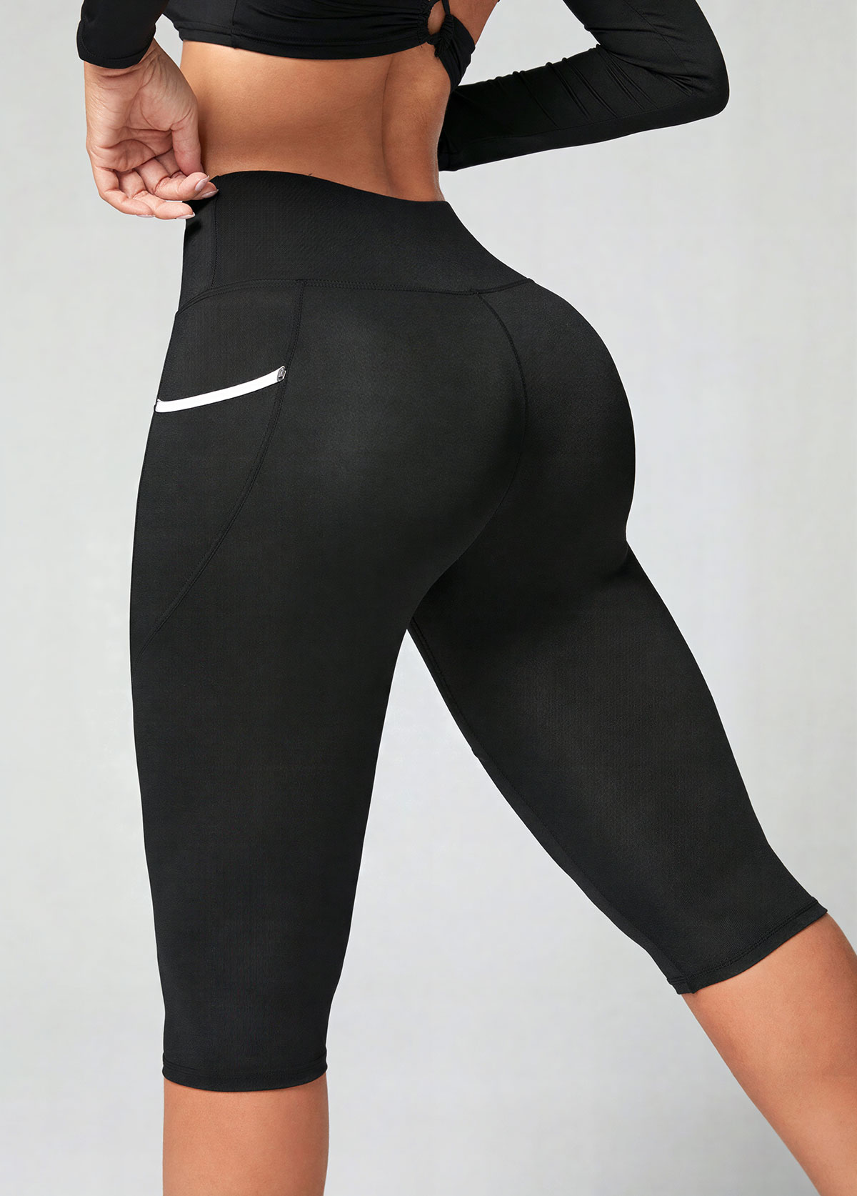 Black Stretch Skinny Elastic Waist High Waisted Sports Bottom | picture 