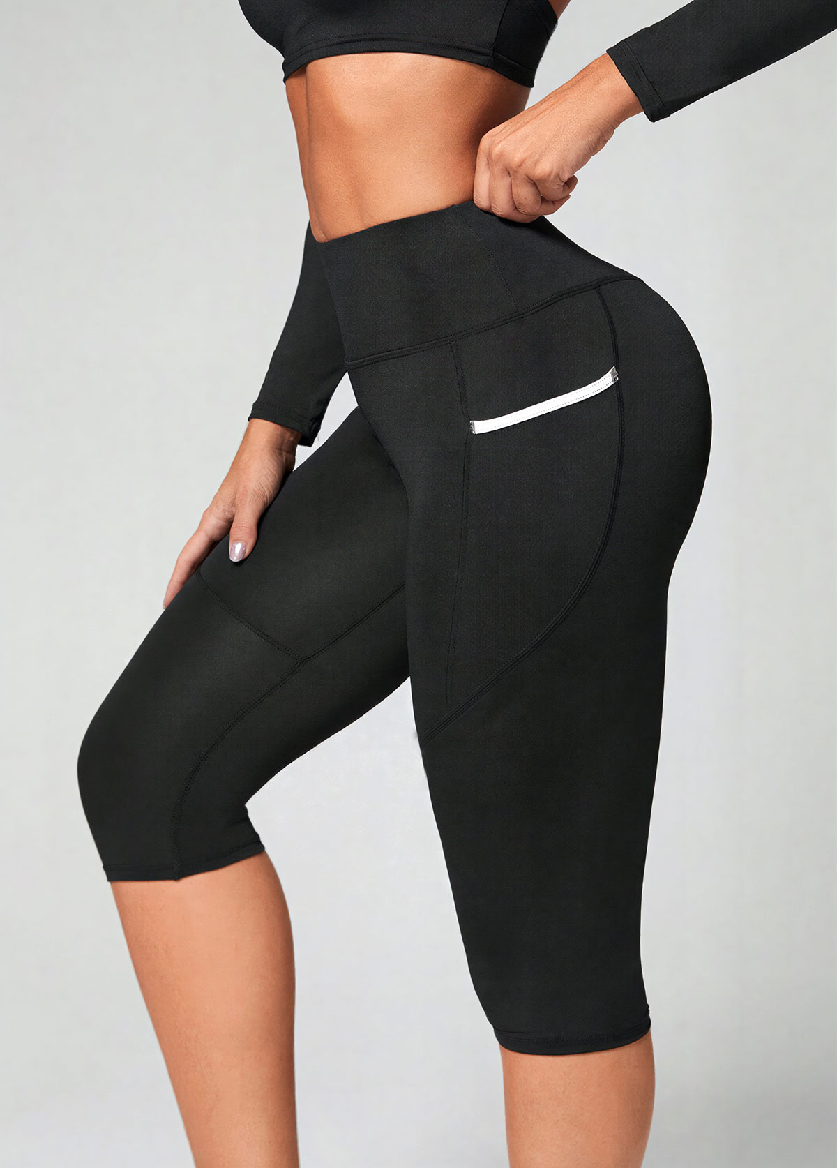 Black Stretch Skinny Elastic Waist High Waisted Sports Bottom | picture 
