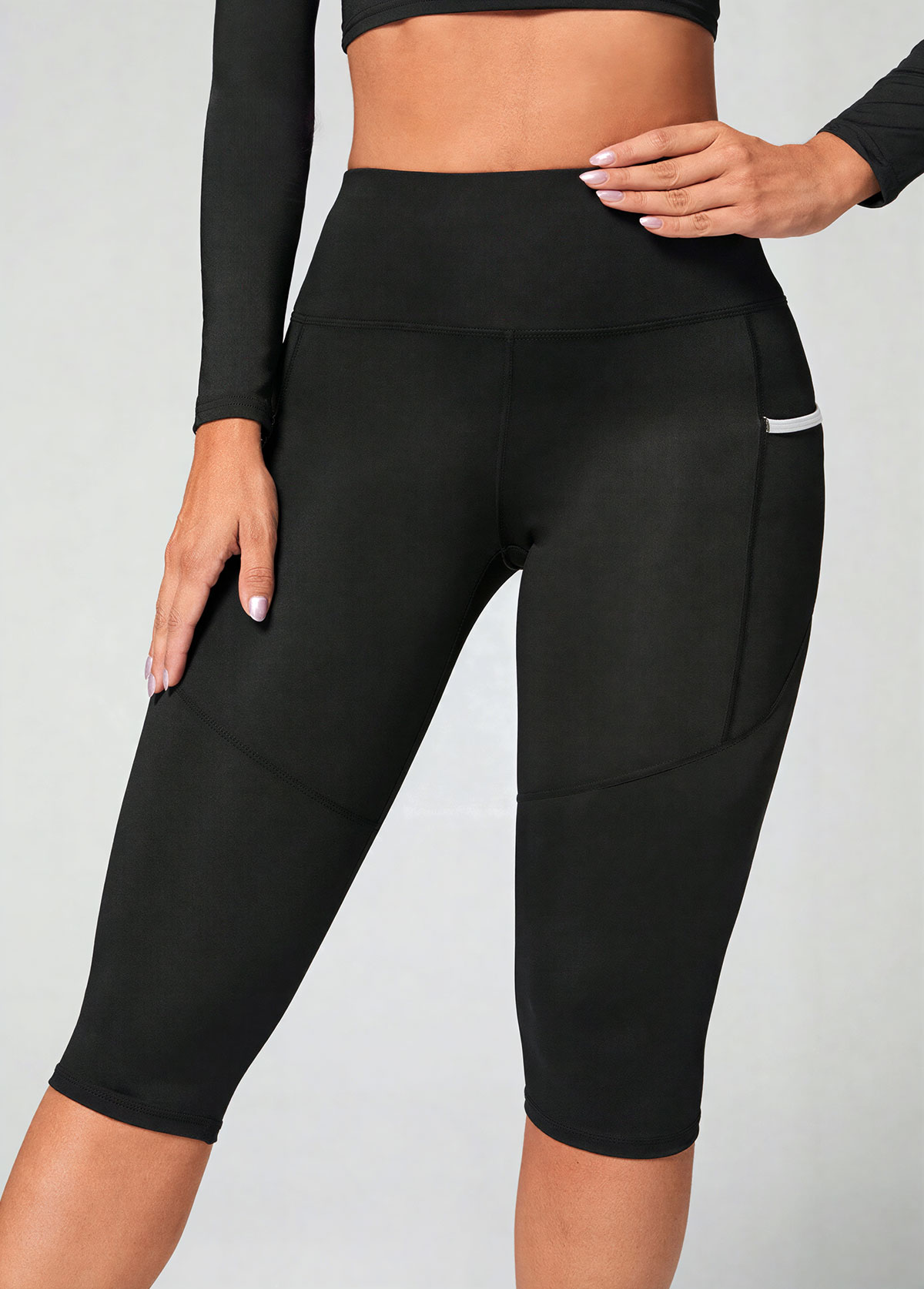 Black Stretch Skinny Elastic Waist High Waisted Sports Bottom | picture 