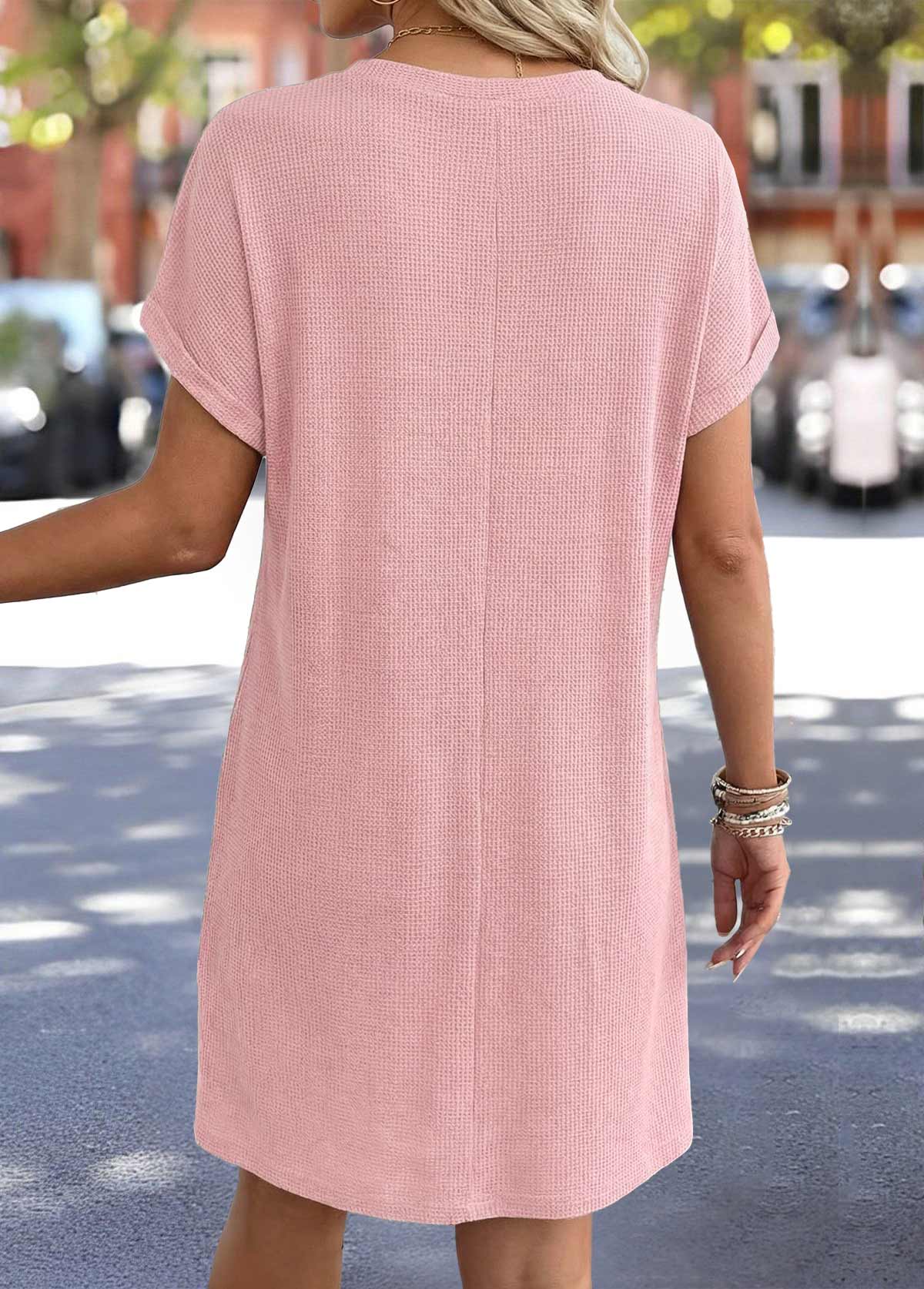 Pink Tummy Coverage A Line Short Sleeve Dress | picture 