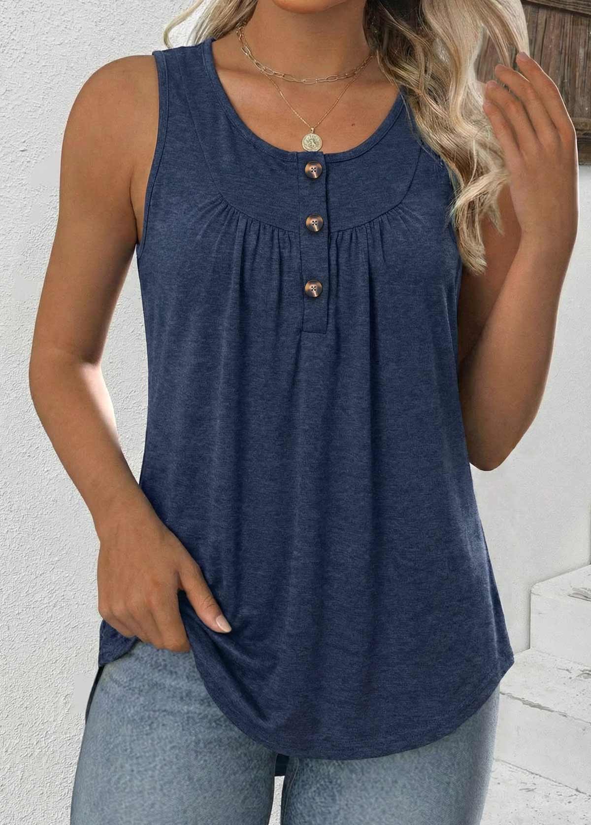 Navy Tummy Coverage Sleeveless Round Neck Tank Top | picture 