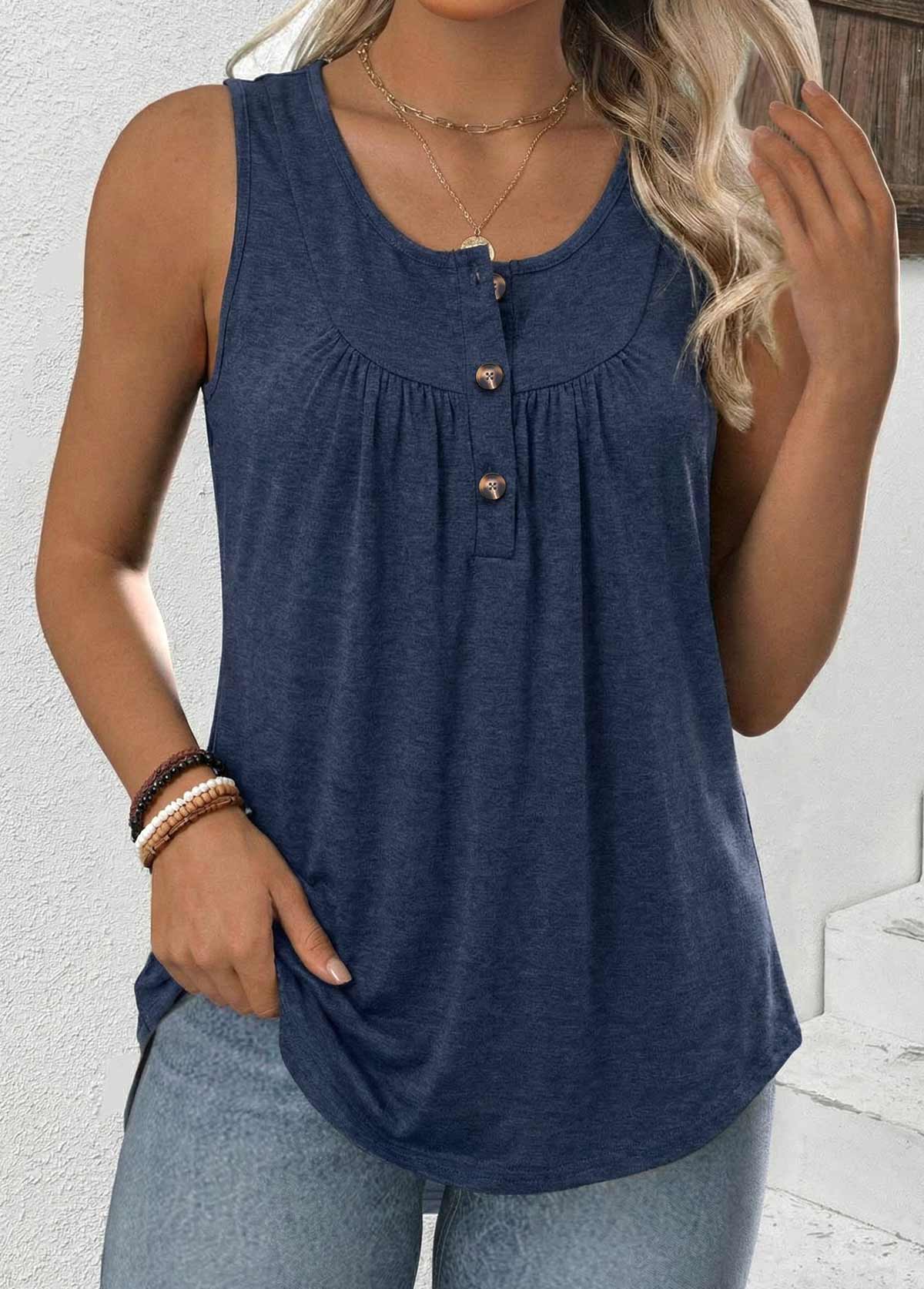 Navy Tummy Coverage Sleeveless Round Neck Tank Top | picture 
