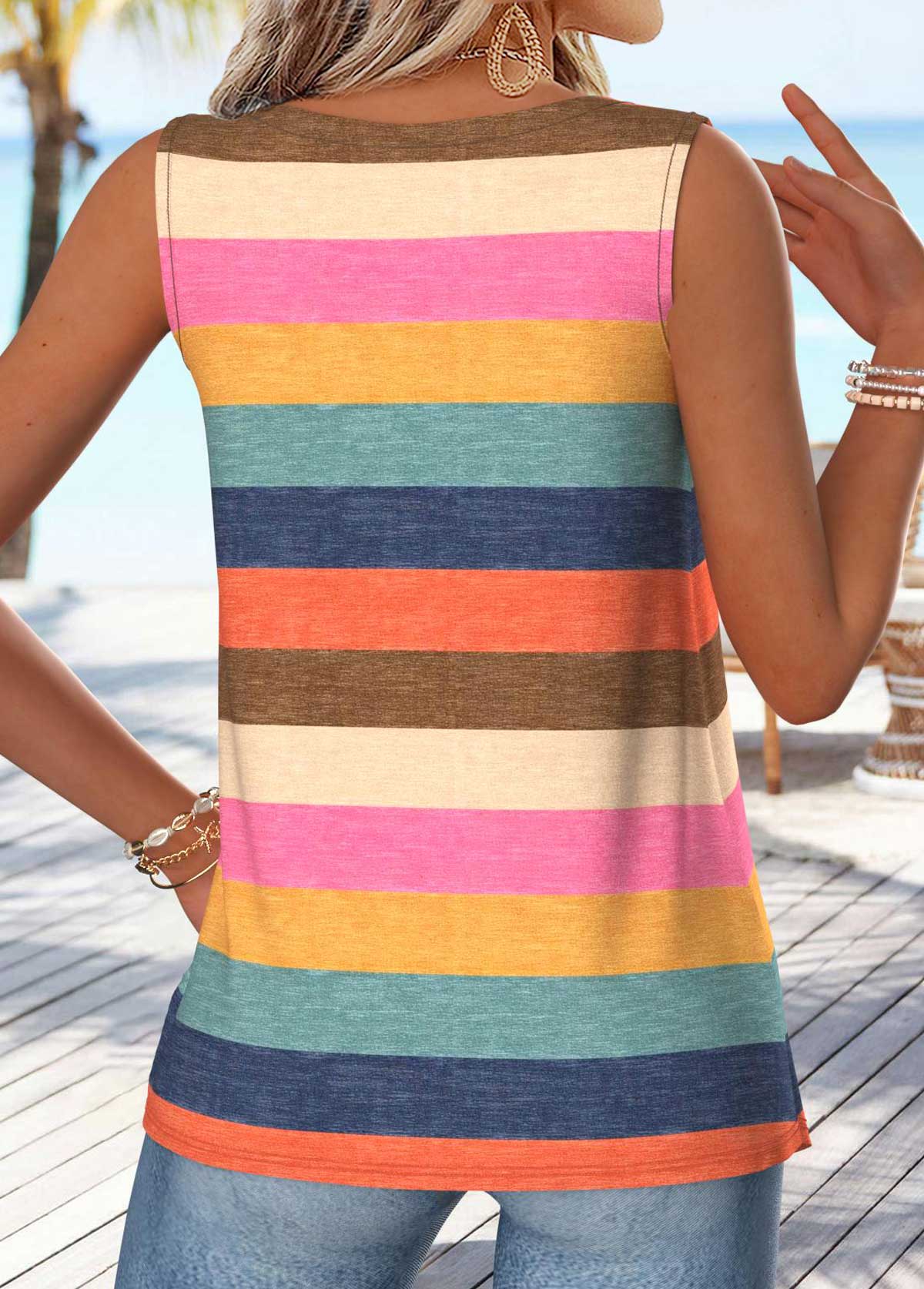 Multi Color Striped Tummy Coverage Sleeveless Tank Top | picture 