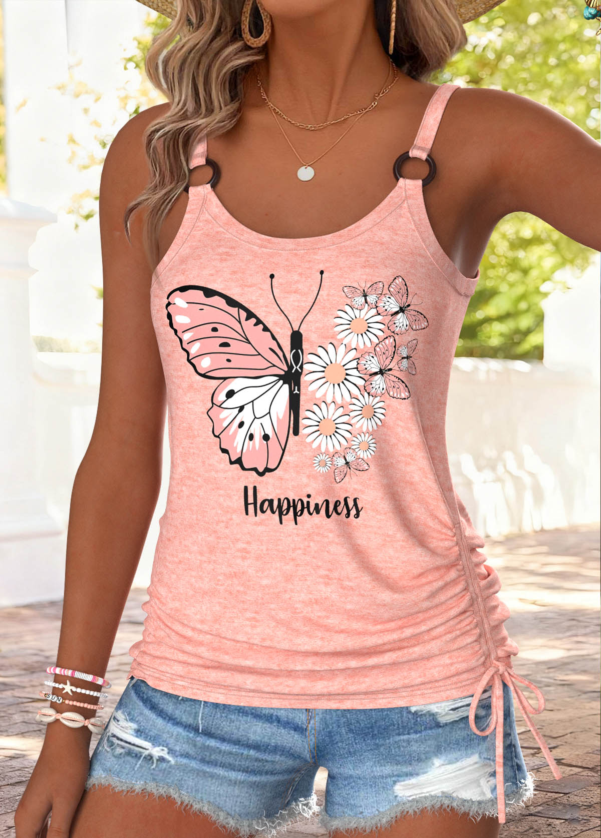 Light Pink Butterfly Print Tummy Coverage Strappy Camisole Top | picture 