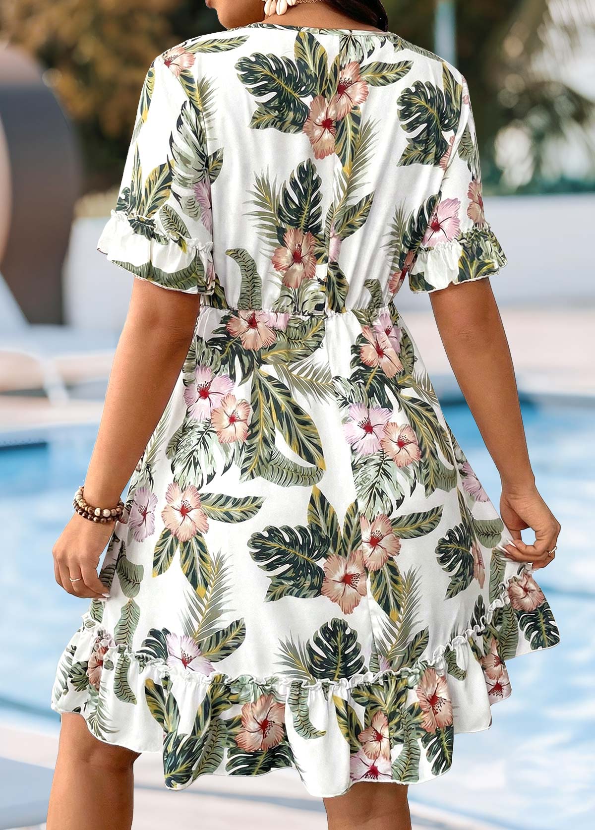 Olive Green Tropical Plants Print Tummy Coverage Dress | picture 