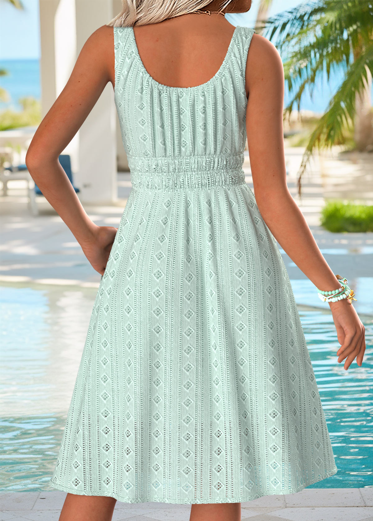 Light Green Tummy Coverage Sleeveless Round Neck Dress | picture 