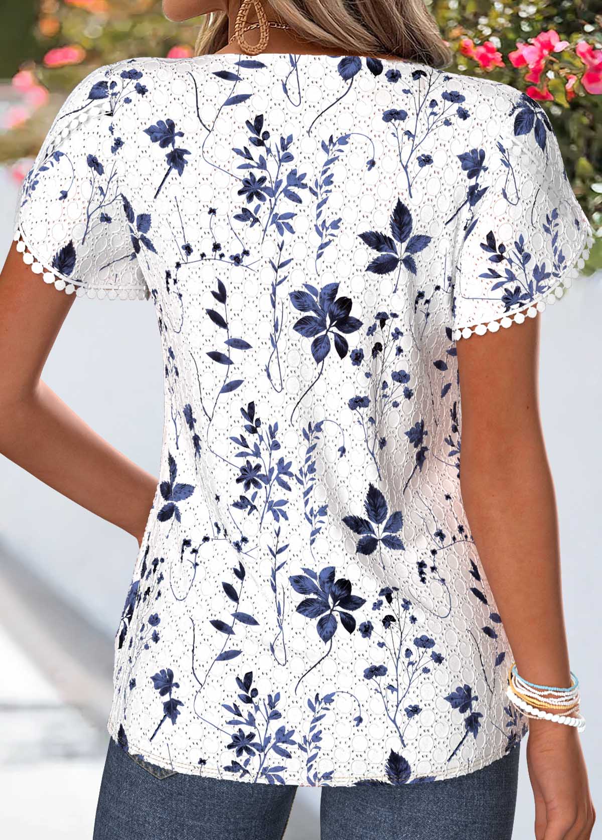 White Tummy Coverage Floral Print Short Sleeve T Shirt | picture 