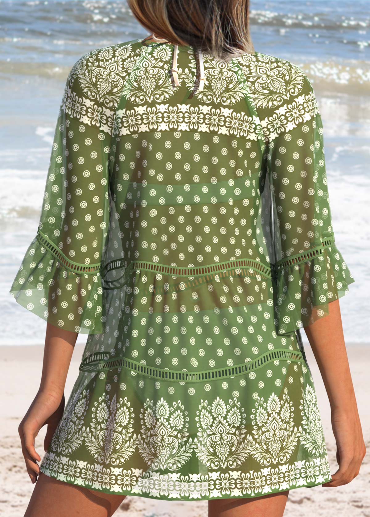 Tummy Coverage Tribal Print Green Cover Up | picture 