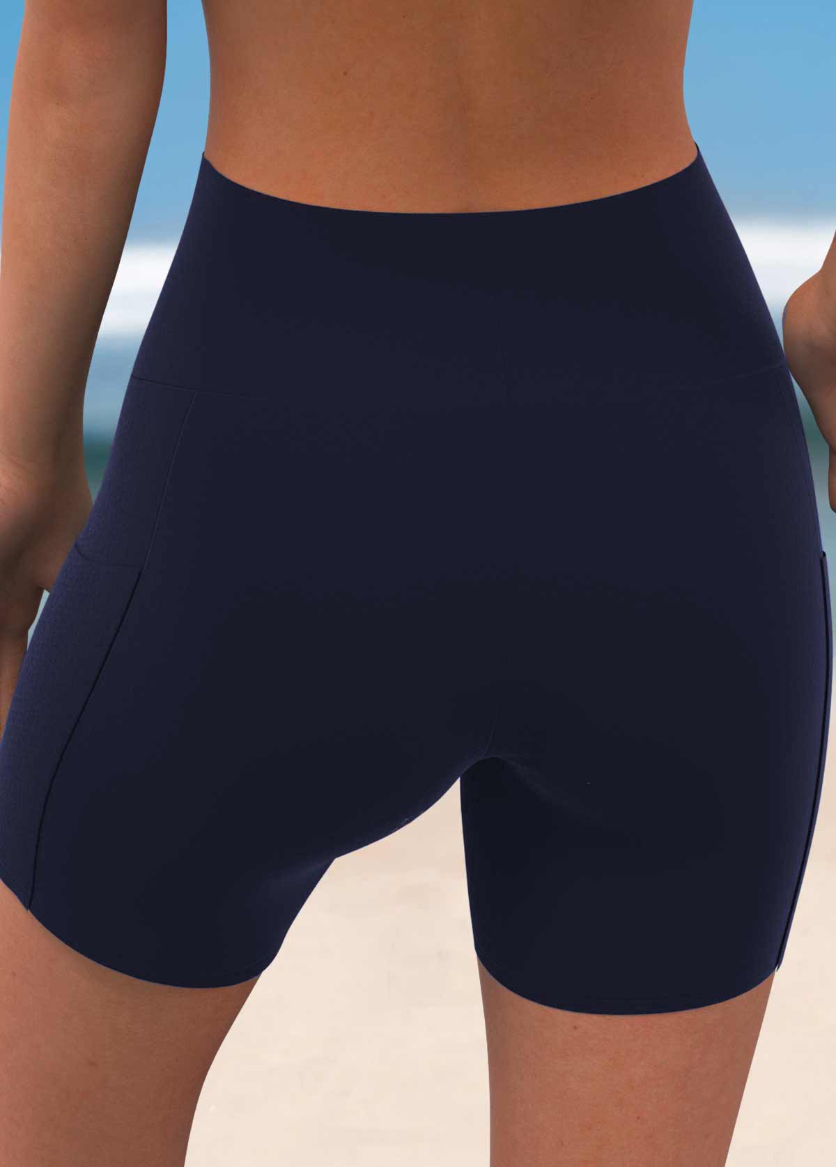 High Waisted Split Navy Swim Shorts | picture 