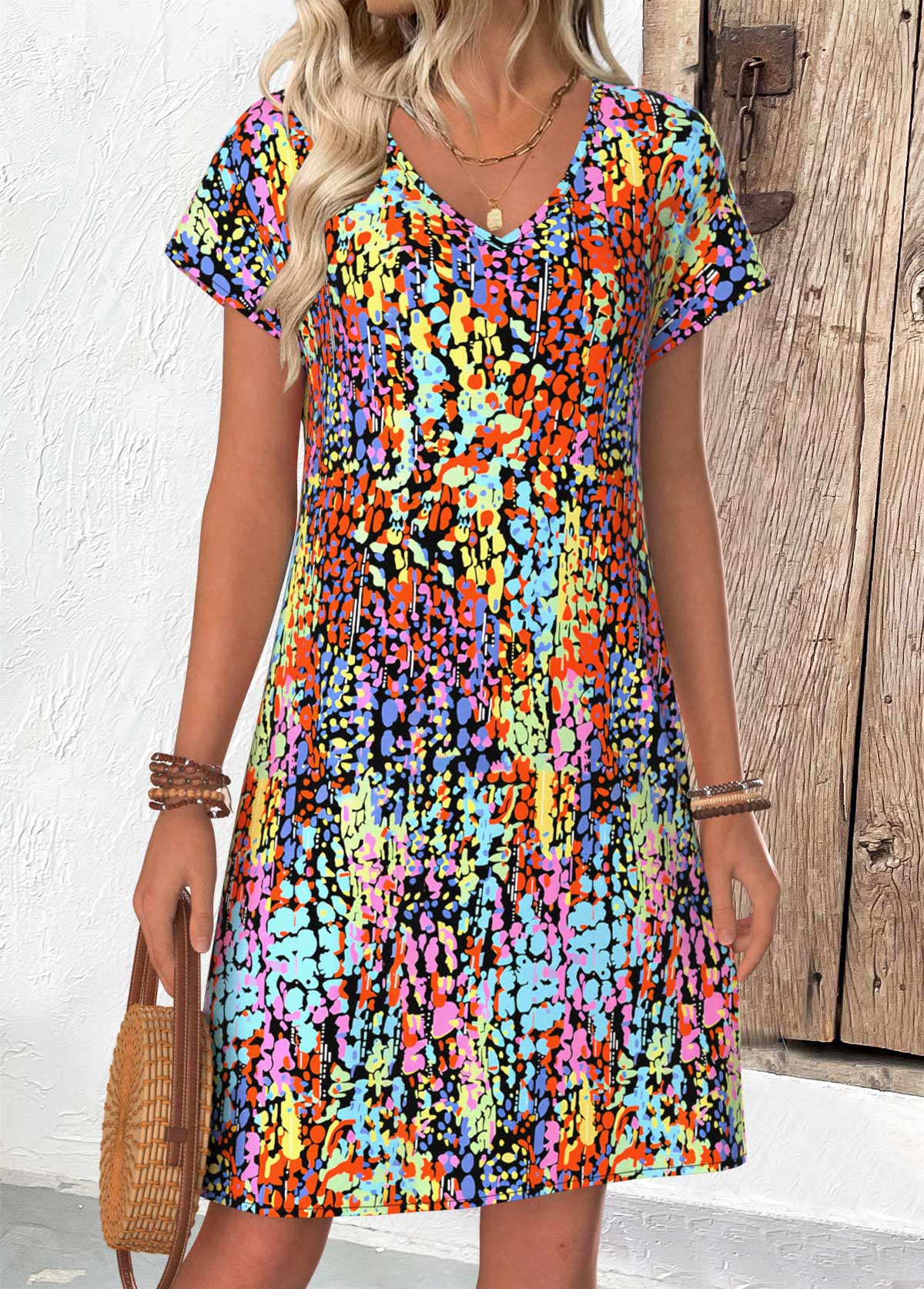 Multi Color Short Tummy Coverage V Neck Dress | picture 