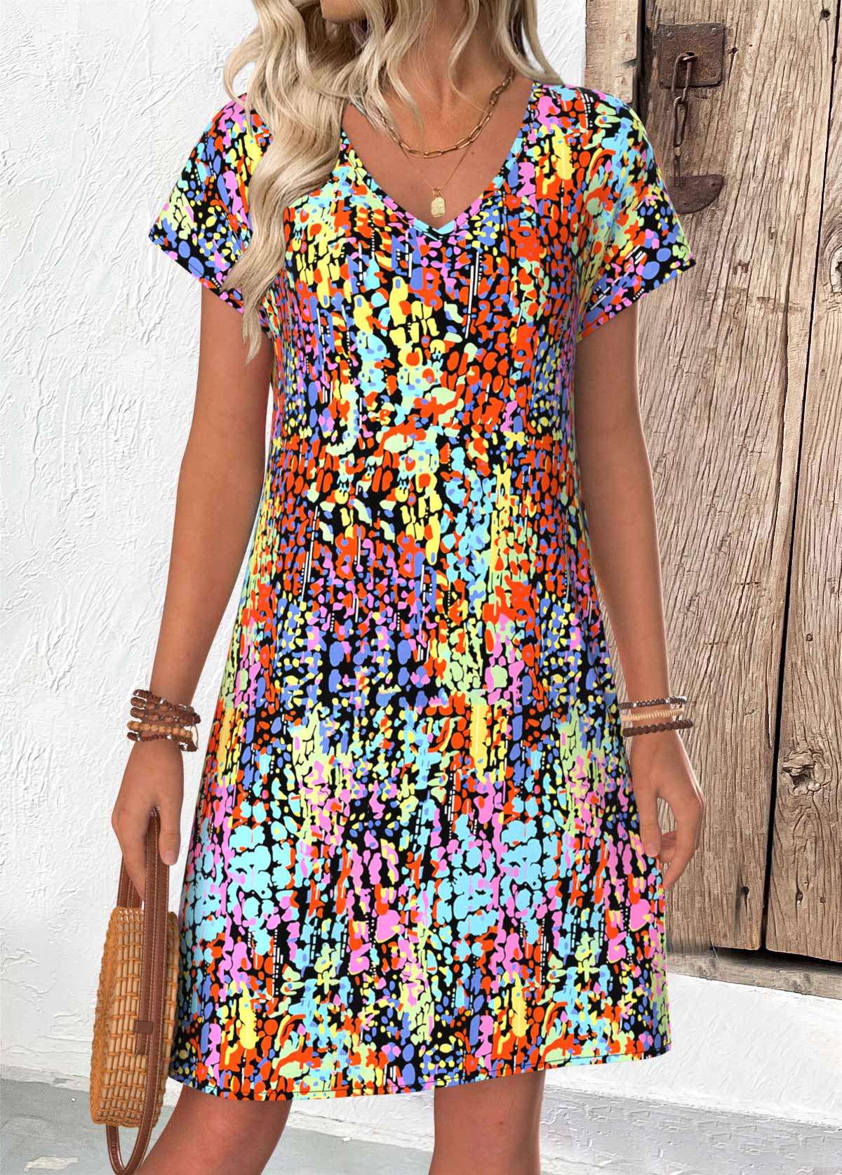 Multi Color Short Tummy Coverage V Neck Dress | picture 