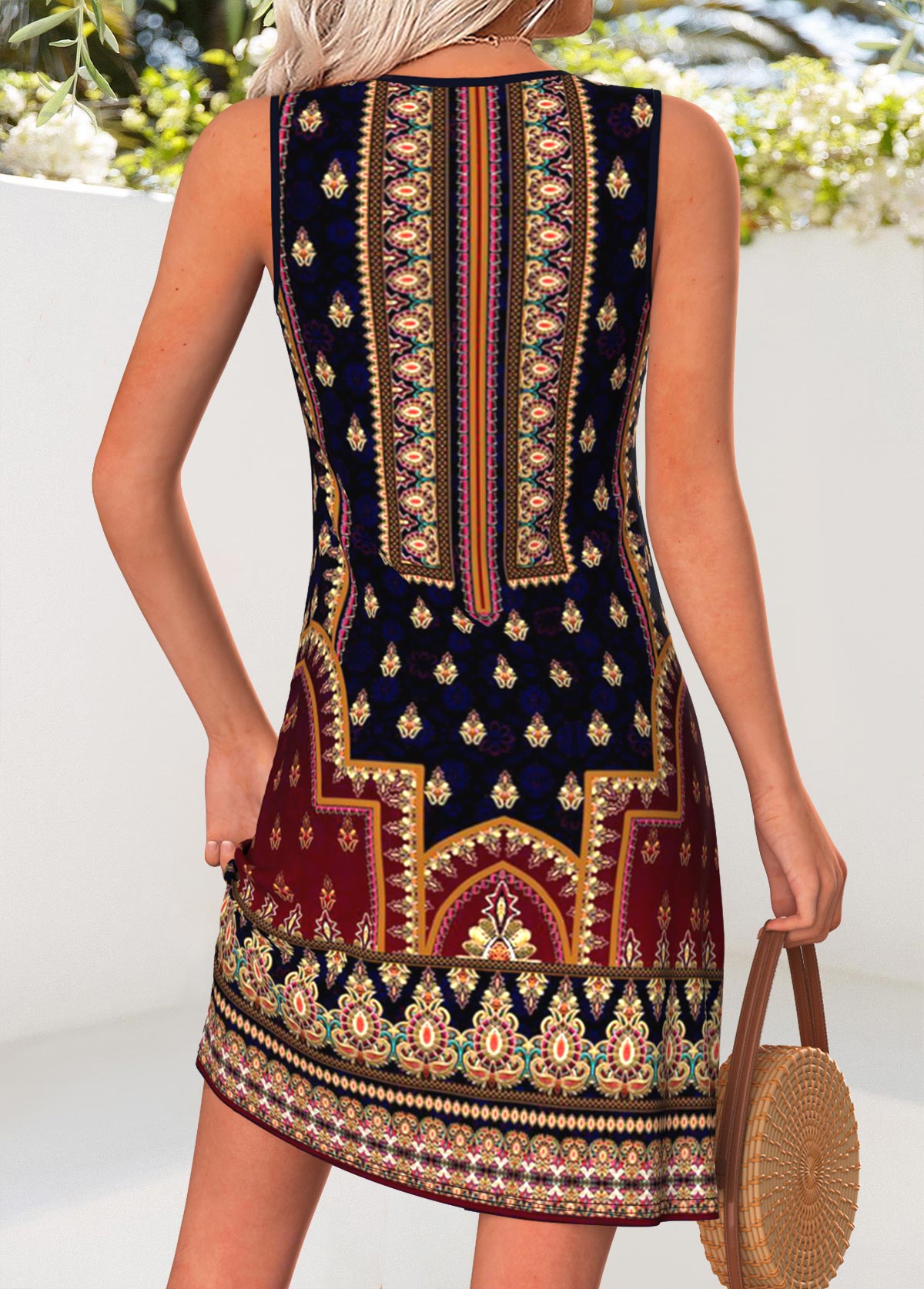 Multi Color Tribal Print Short Tummy Coverage Sleeveless Dress | picture 