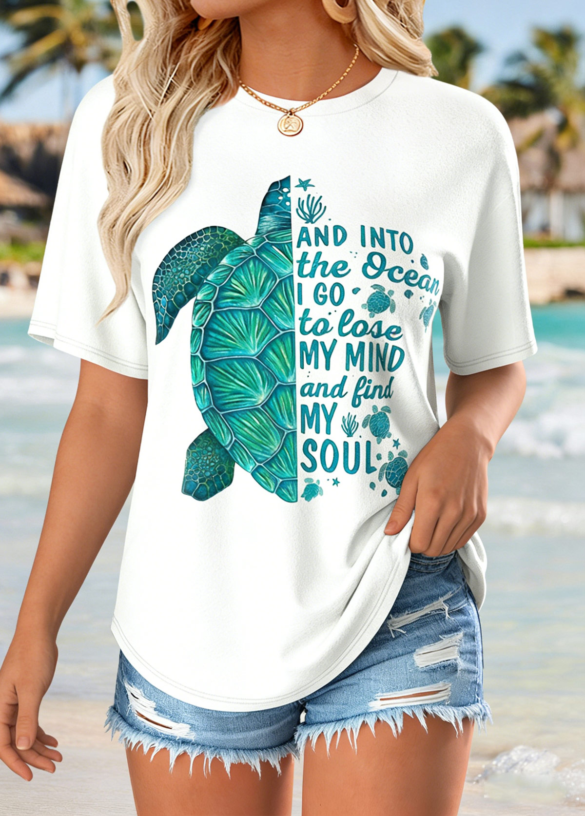 White Marine Life Print Short Sleeve T Shirt | picture 