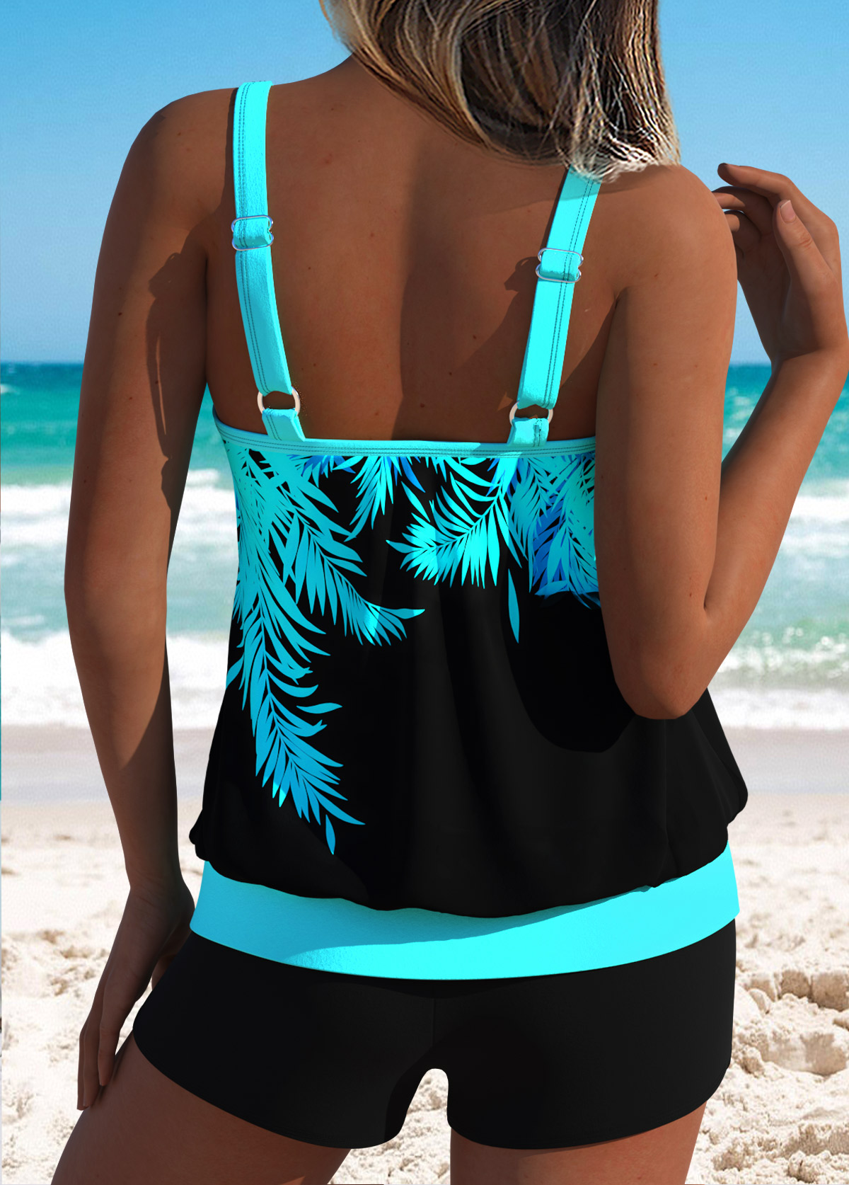 Cyan Low Waisted Tummy Coverage Tankini Top-No Bottom | picture 