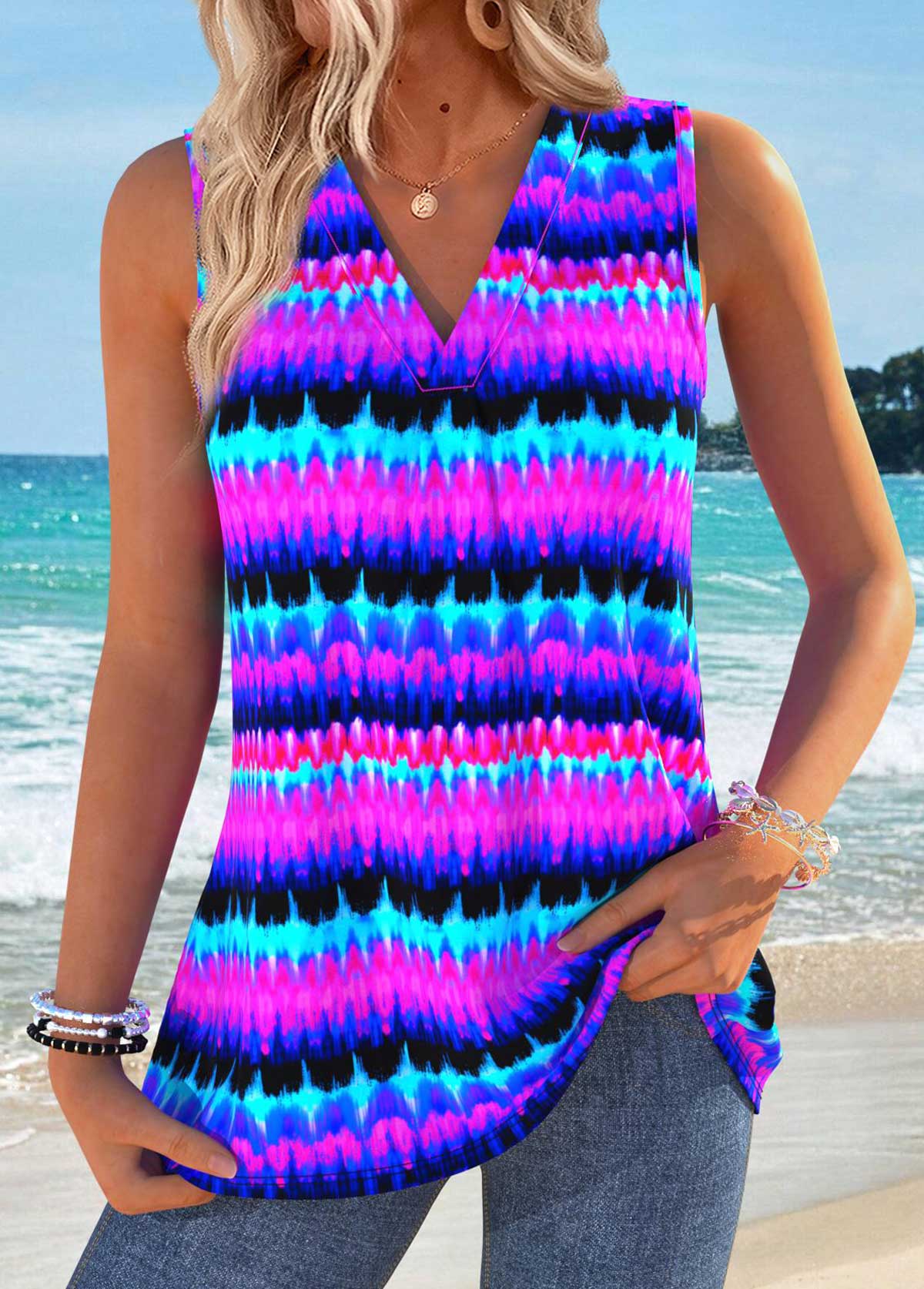 Multi Color Ombre Tummy Coverage Sleeveless Tank Top | picture 