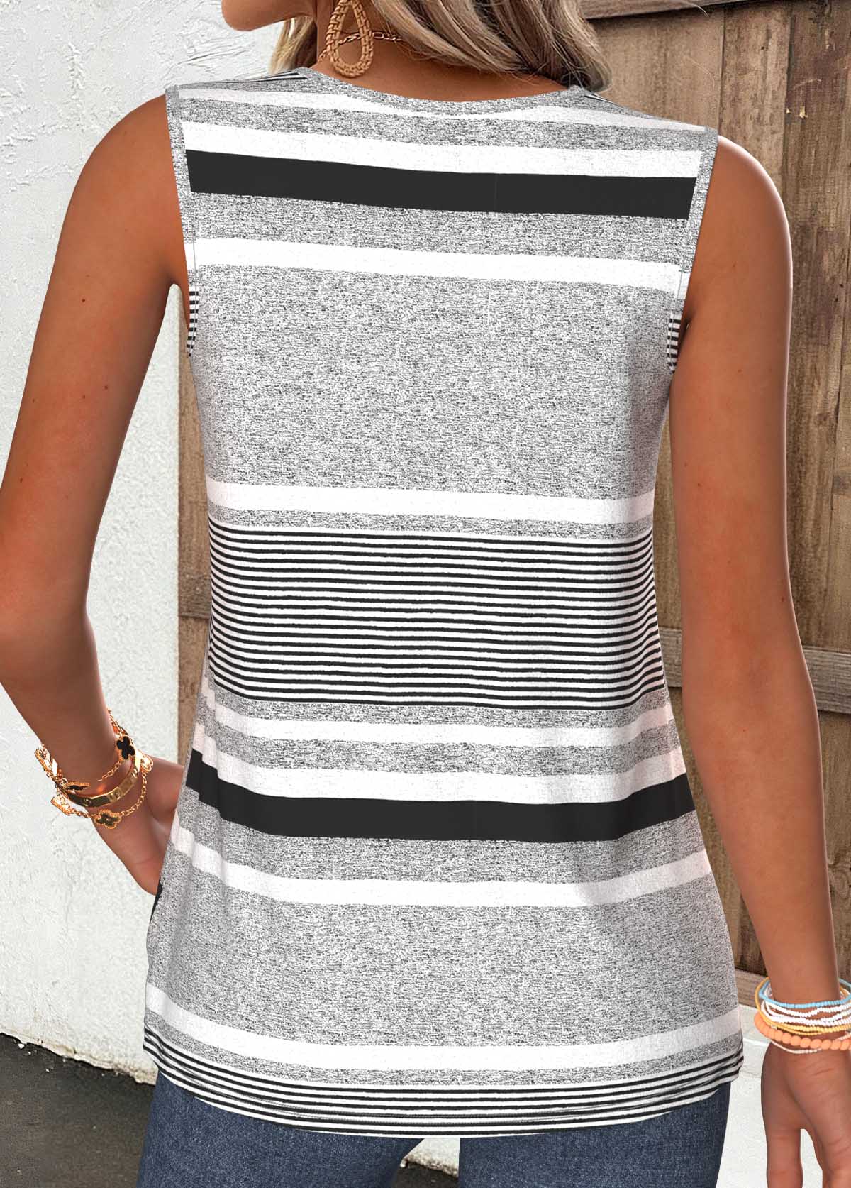 Light Grey Striped Tummy Coverage Sleeveless Tank Top | picture 