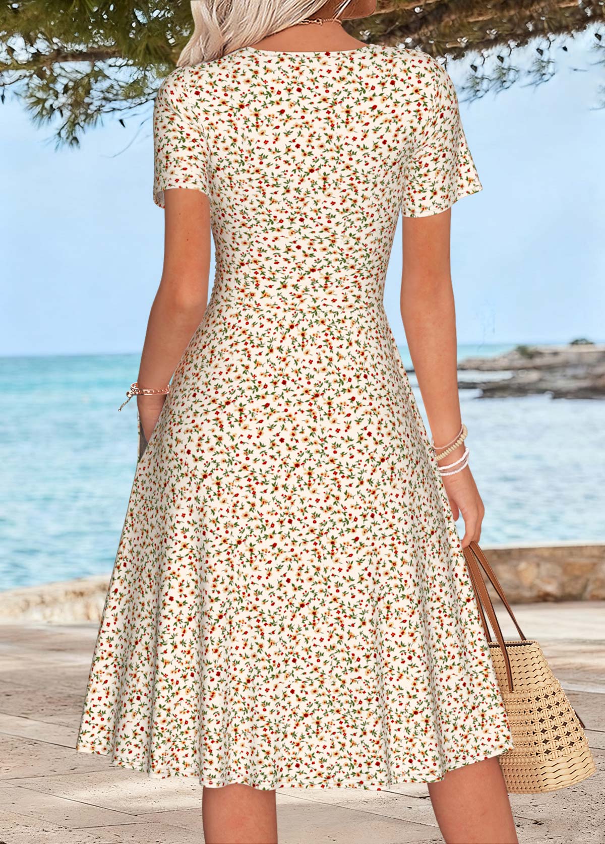 Multi Color Ditsy Floral Print Tummy Coverage Dress | picture 