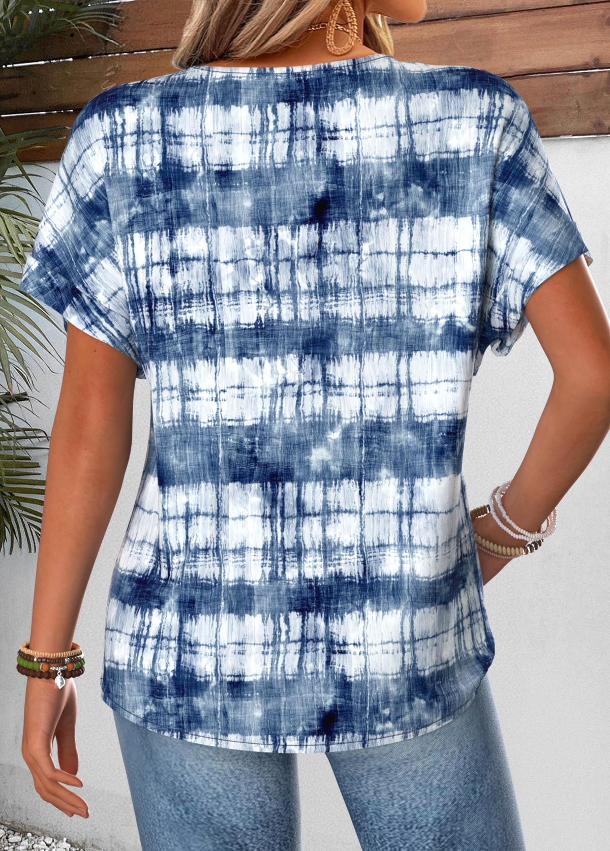 Blue Tie Dye Print Tummy Coverage T Shirt | picture 