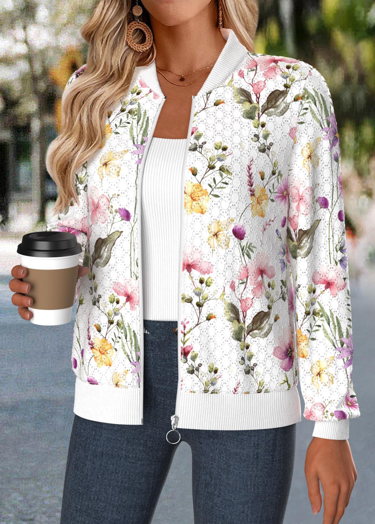 Multi Color Tummy Coverage Floral Print Track Jacket | picture 