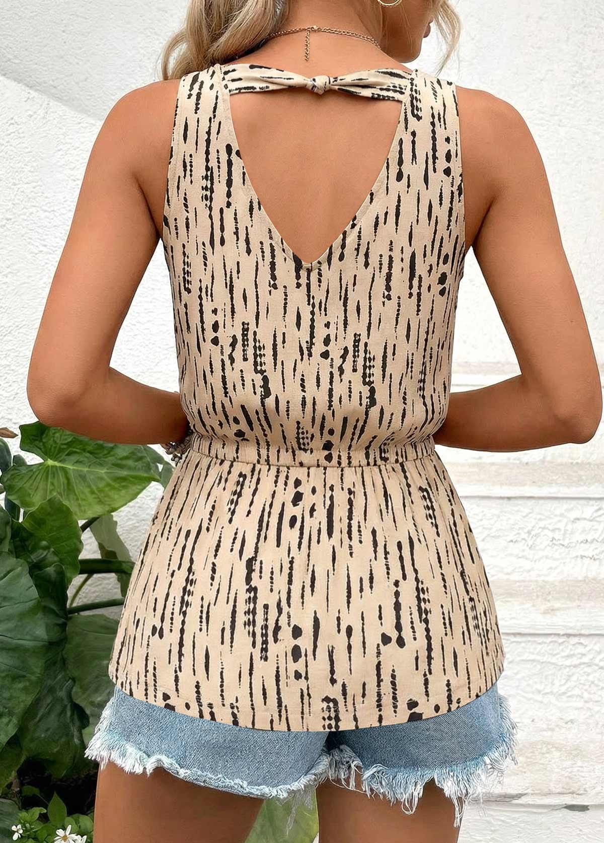 Light Coffee Graffiti Print Twist Sleeveless Tank Top | picture 