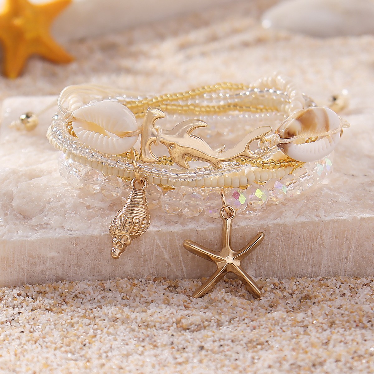 Golden Shell Starfish Polyresin Anklet Set | picture 