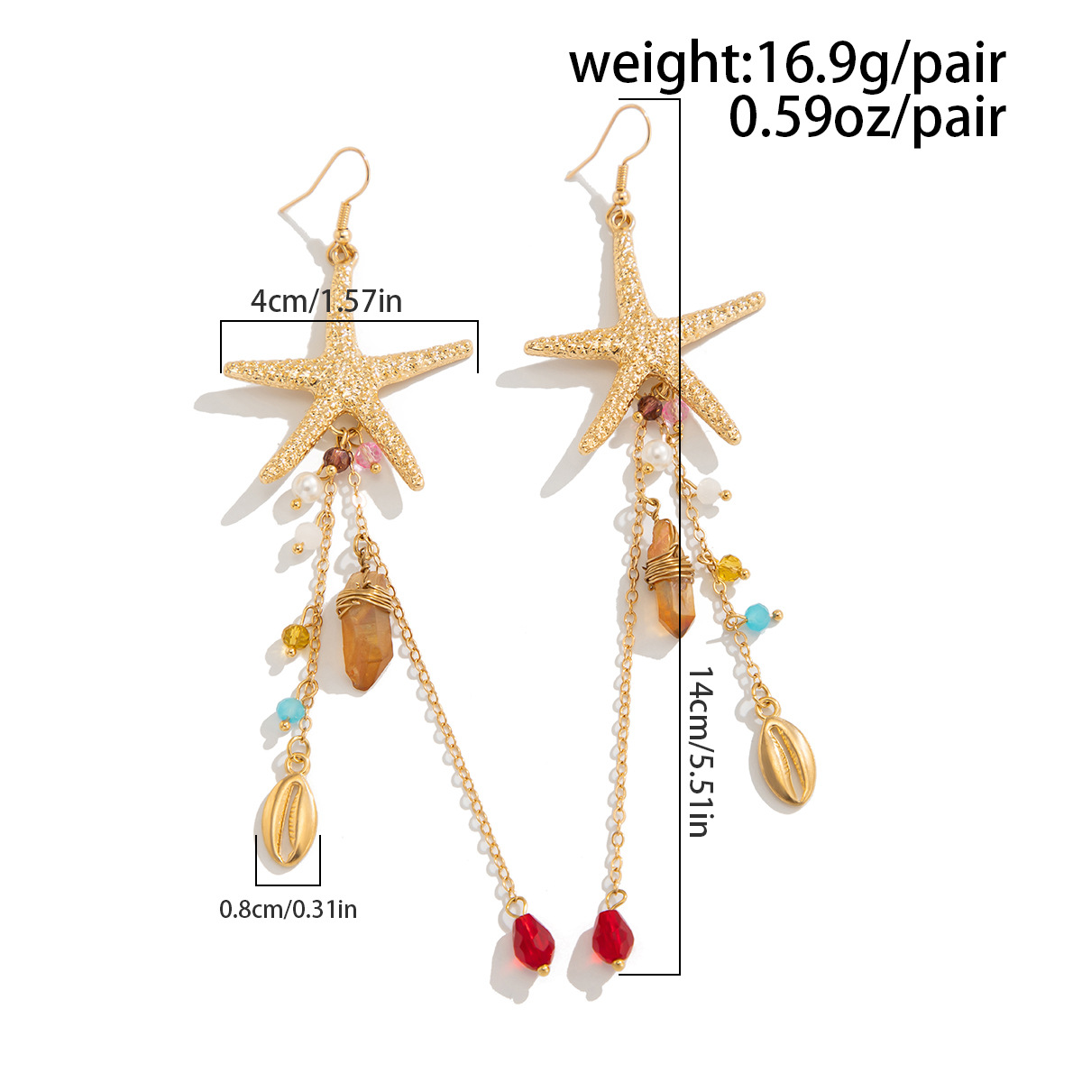 Golden Color Shell Alloy Detail Earrings | picture 