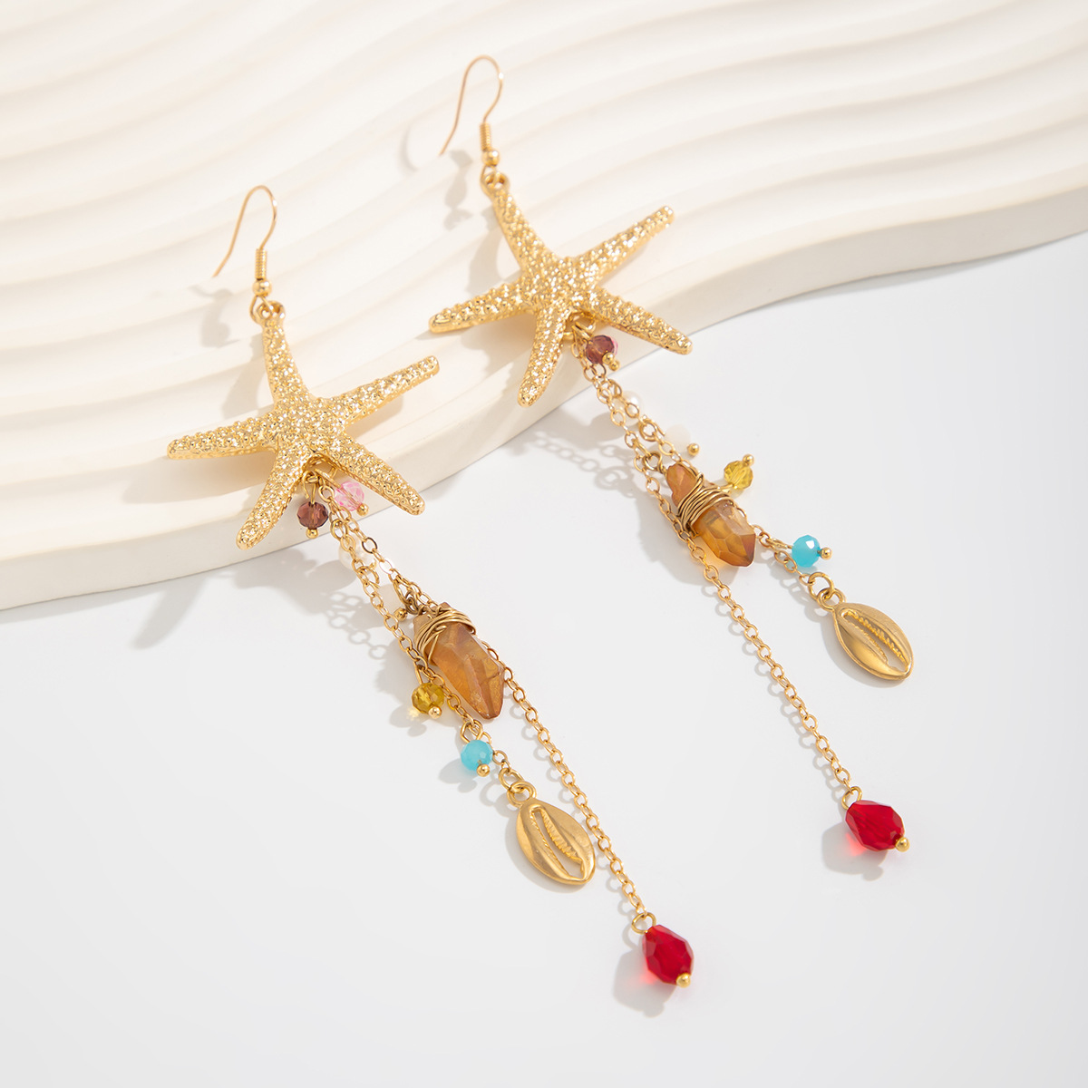Golden Color Shell Alloy Detail Earrings | picture 