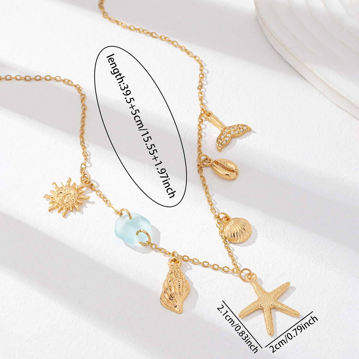 Golden Color Shell Alloy Detail Necklace | picture 