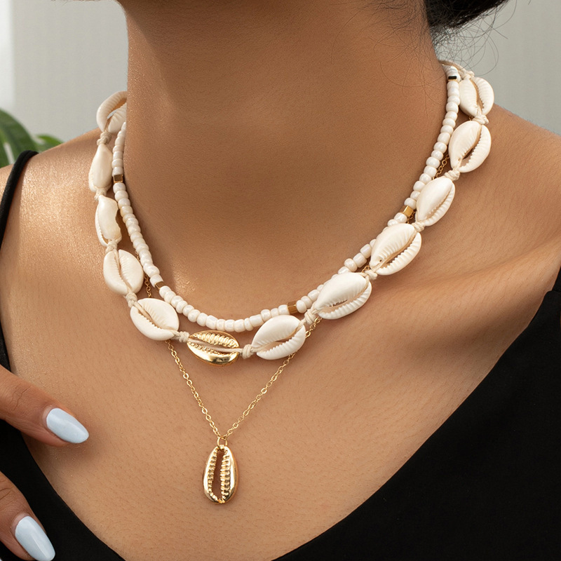 Golden Shell Alloy Beaded Necklace Set | picture 