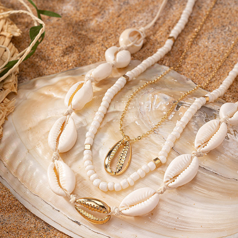 Golden Shell Alloy Beaded Necklace Set | picture 