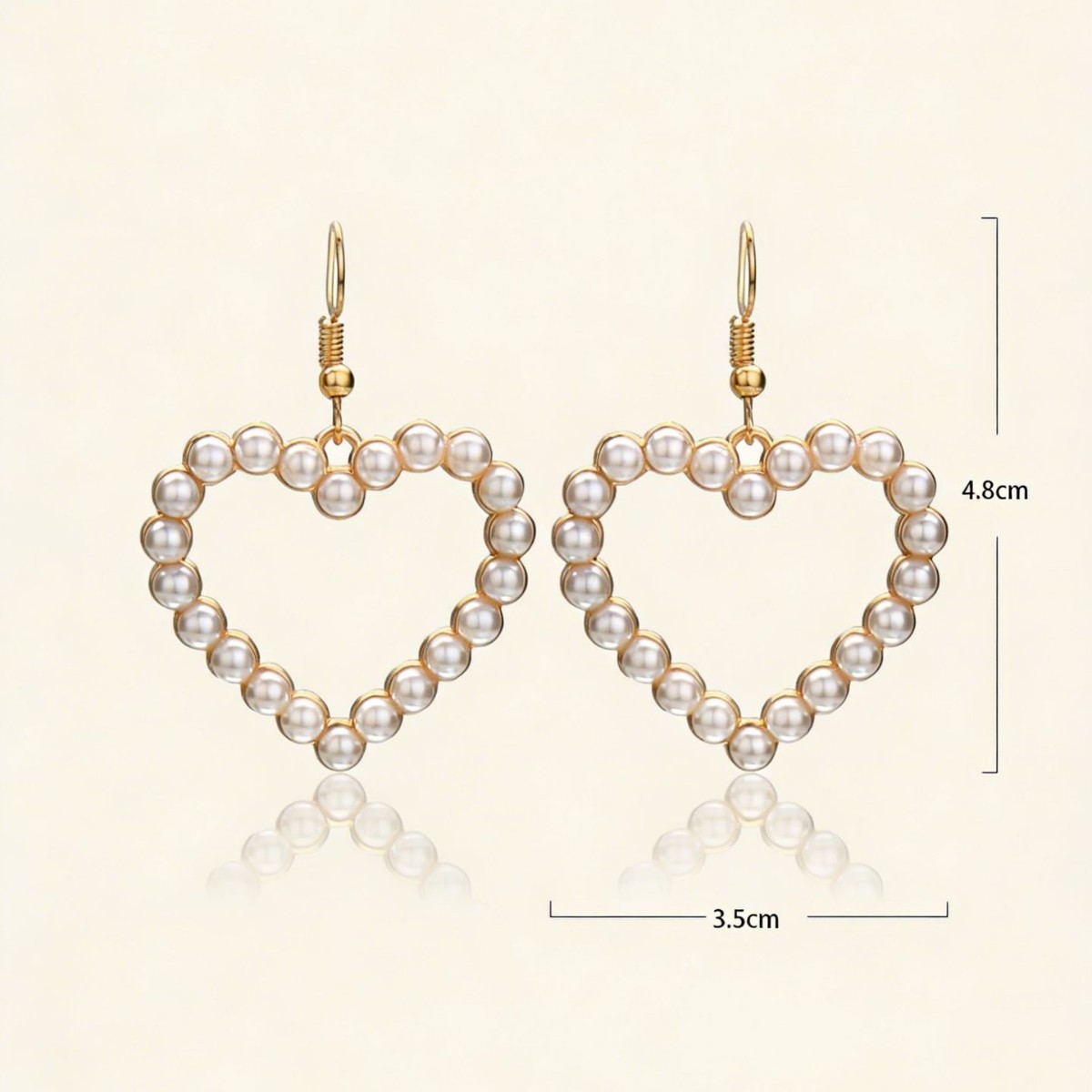 Beige Color Heart Pearl Detail Earrings | picture 