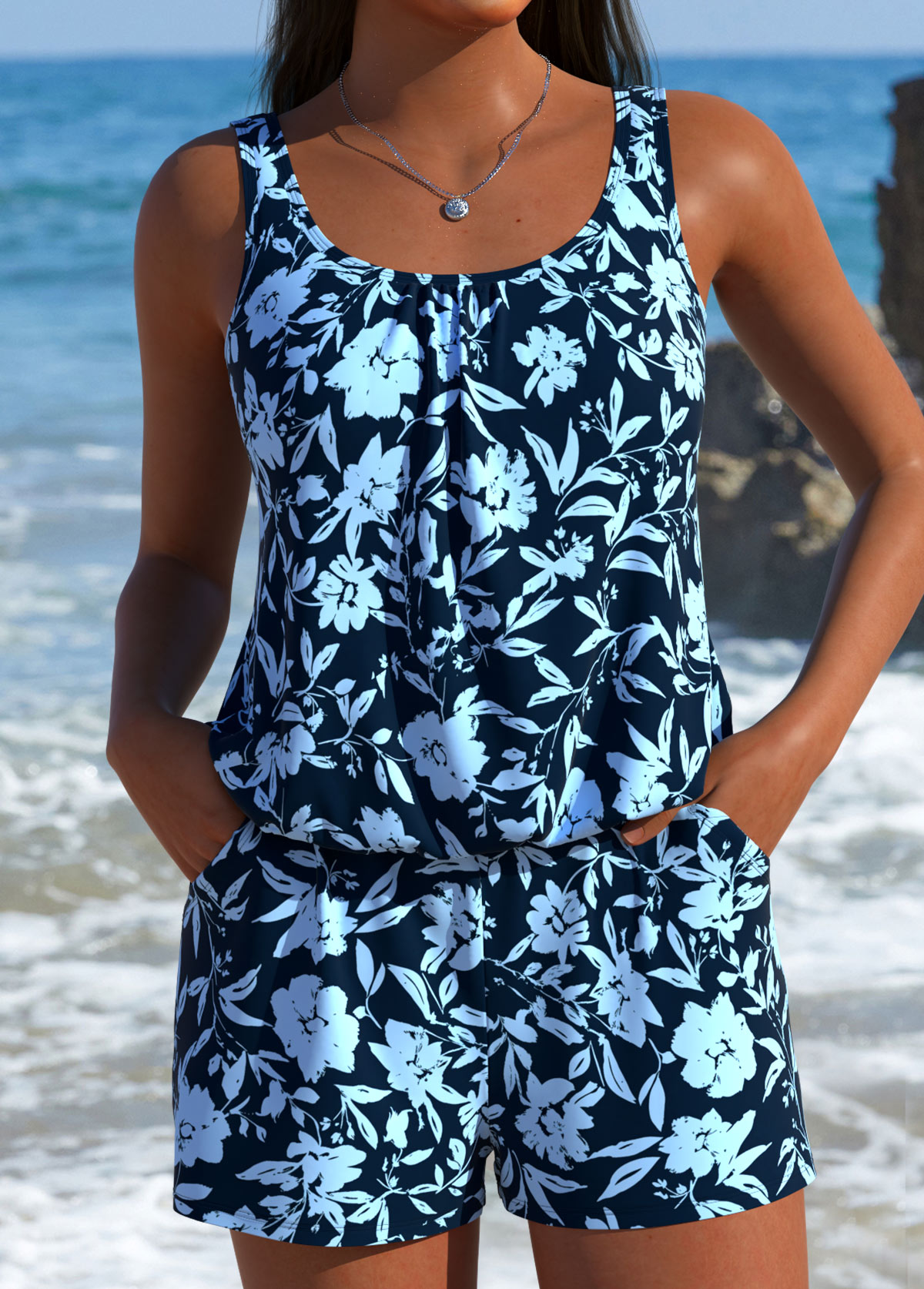 Dusty Blue Tummy Coverage One Piece Swimwear | picture 