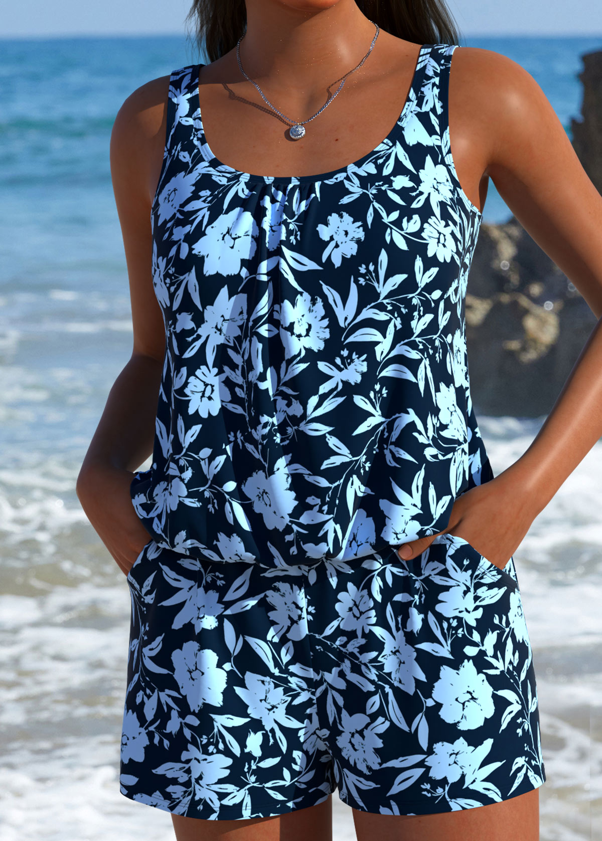 Dusty Blue Tummy Coverage One Piece Swimwear | picture 