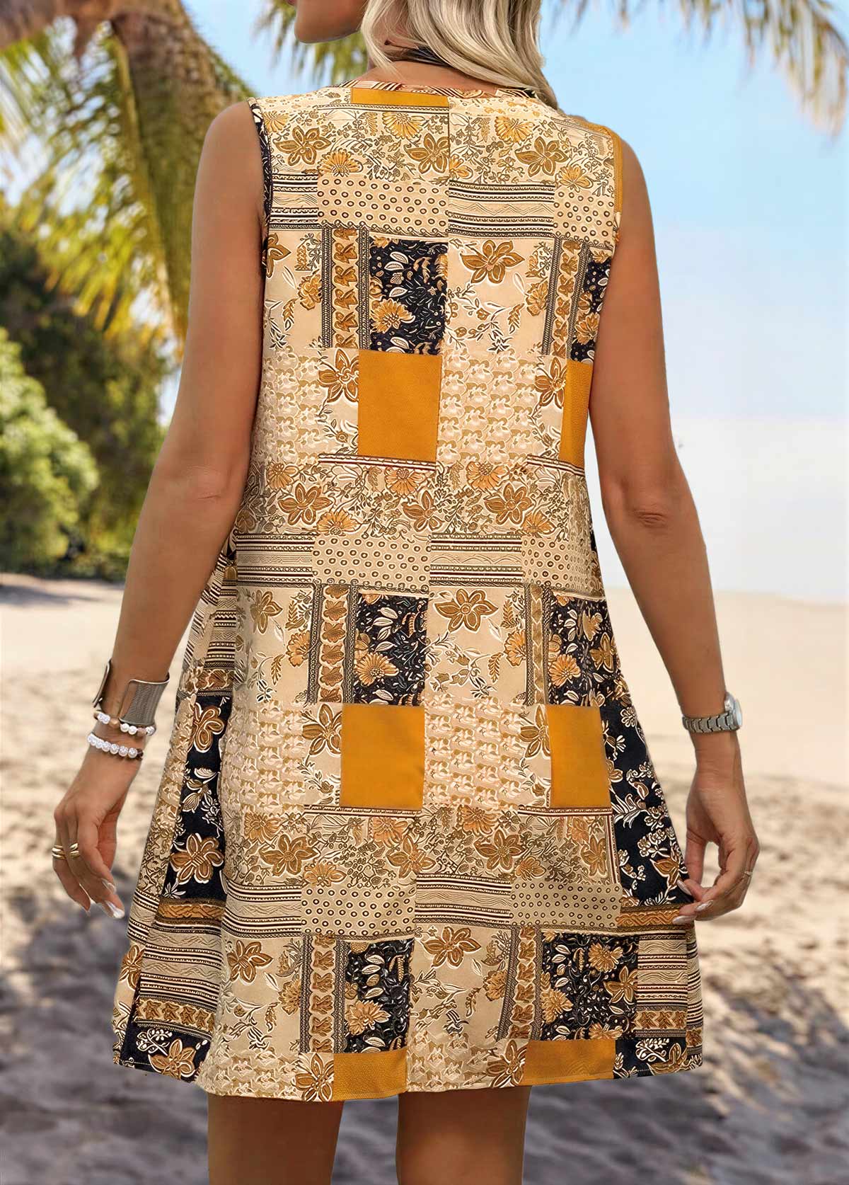 Multi Color Tribal Print Short Tummy Coverage Sleeveless Dress | picture 