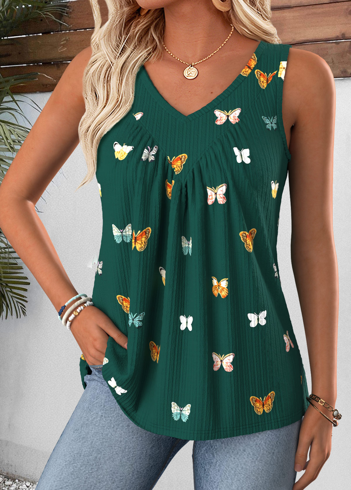 Green Animal Print Tummy Coverage Sleeveless Tank Top | picture 