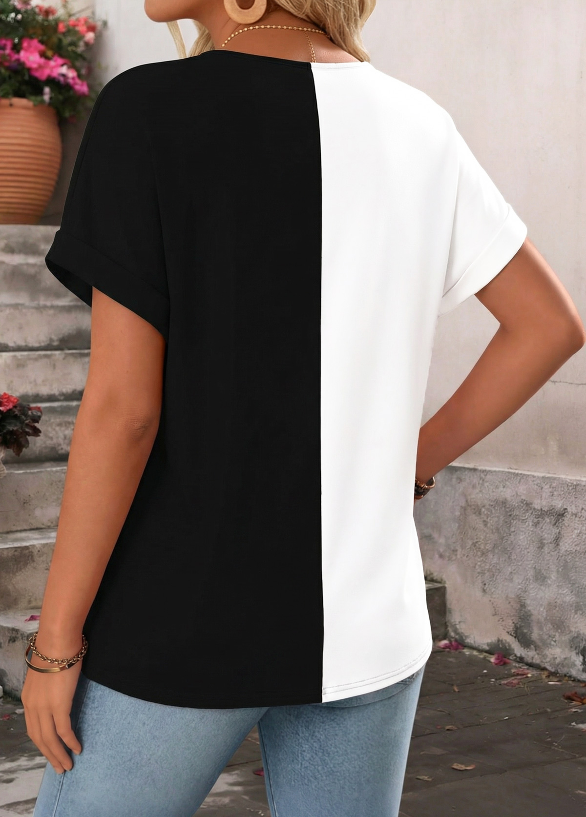 Black Floral Print Tummy Coverage Short Sleeve T Shirt | picture 