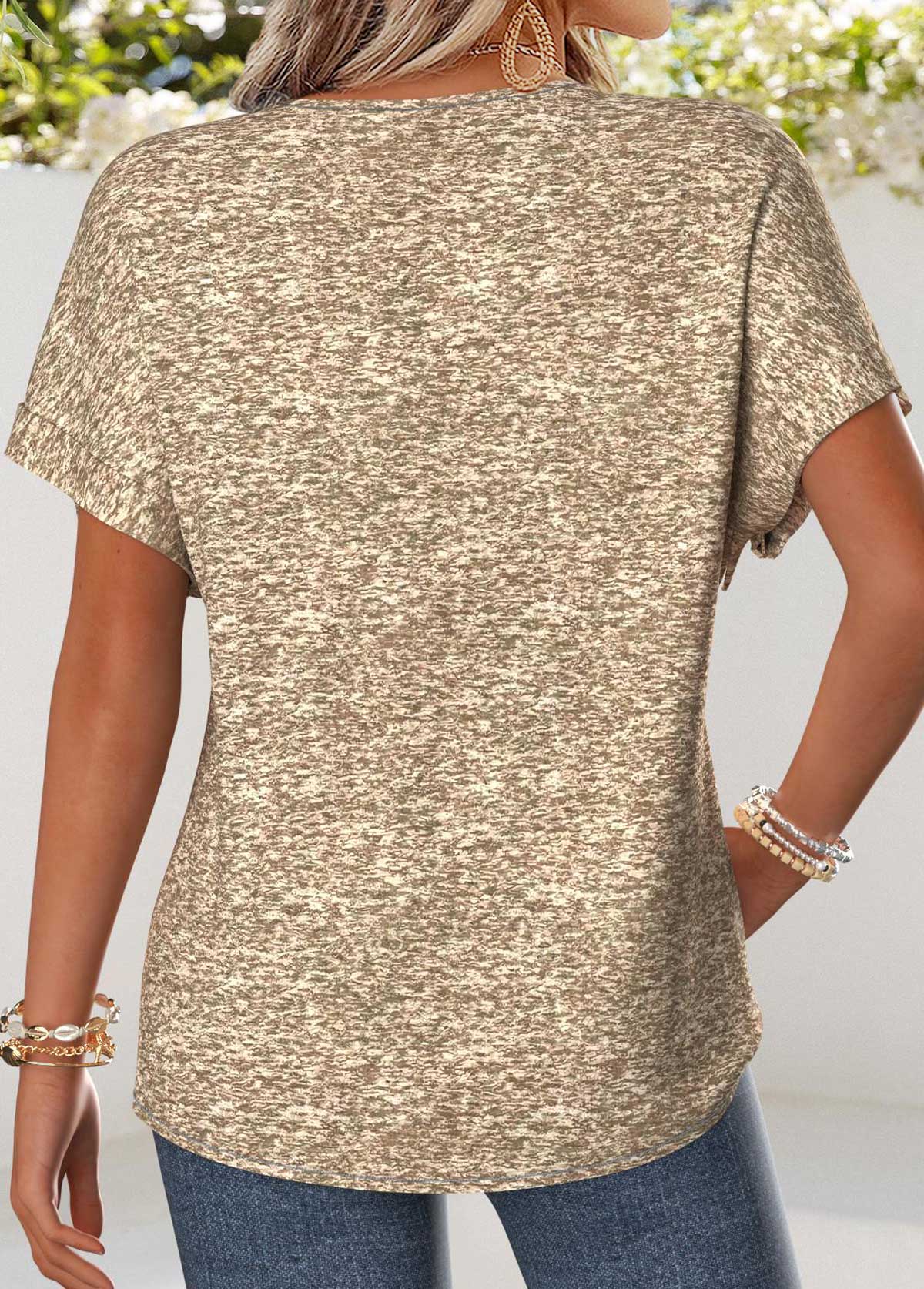 Light Camel Floral Print Tummy Coverage T Shirt | picture 