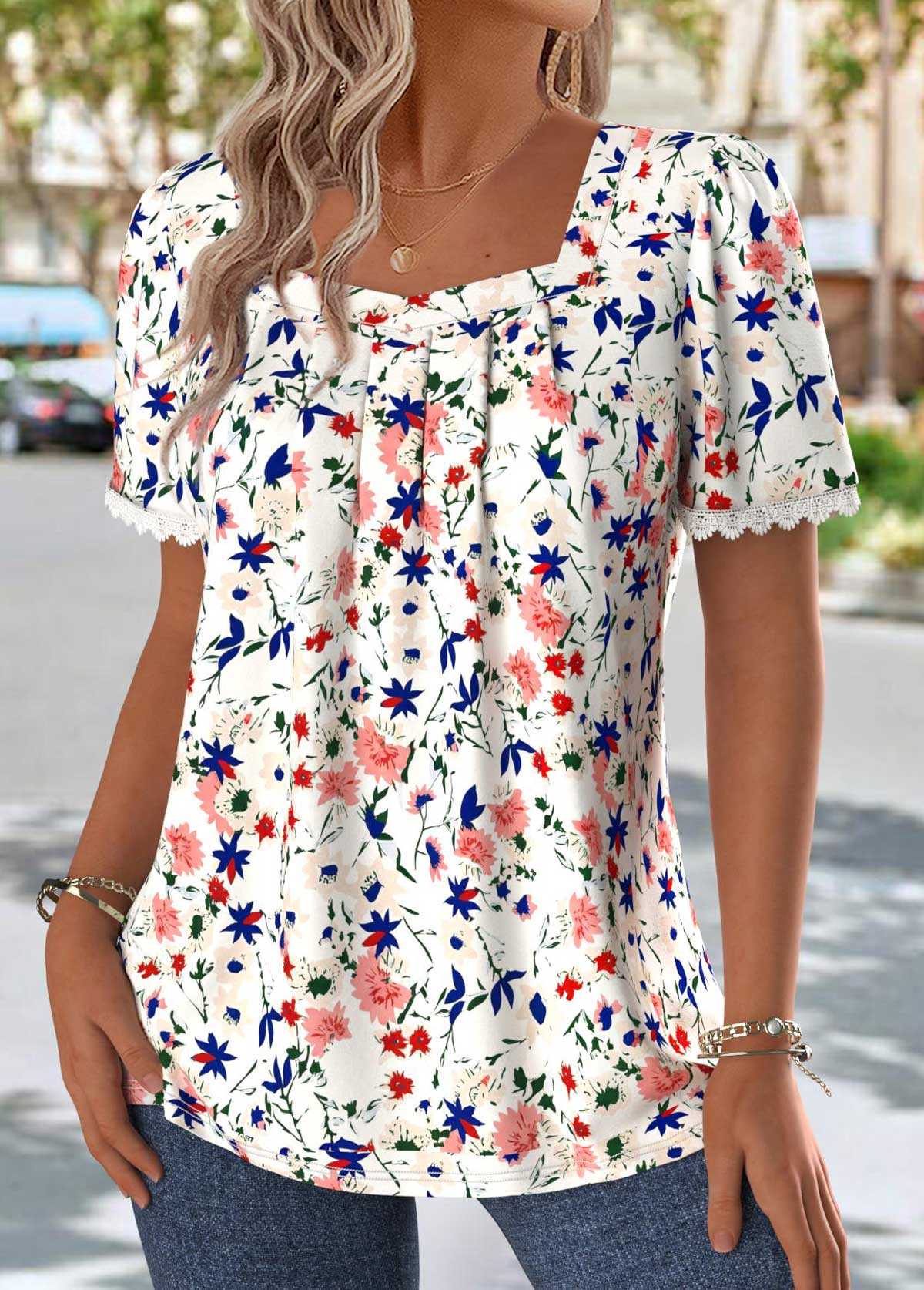 Multi Color Ditsy Floral Print Tummy Coverage T Shirt | picture 