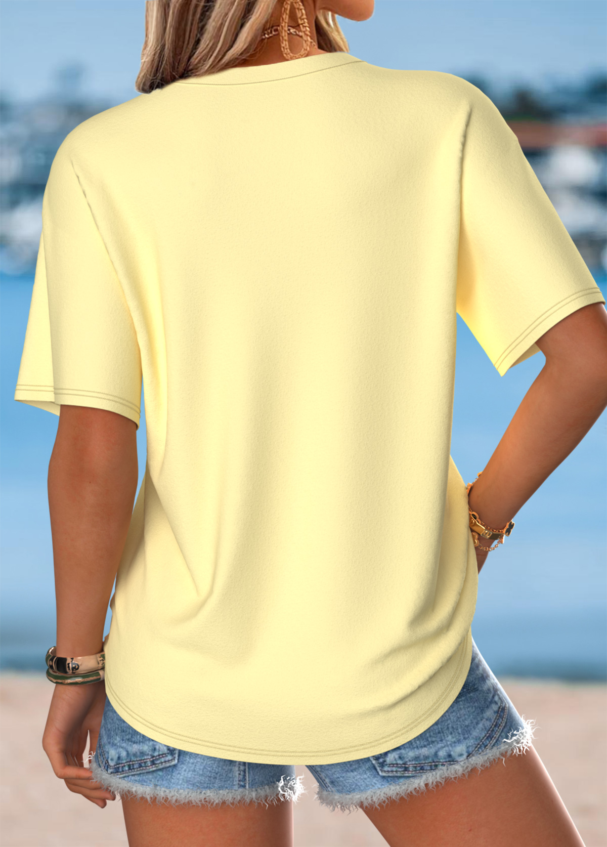 Light Yellow Floral Print Short Sleeve T Shirt | picture 
