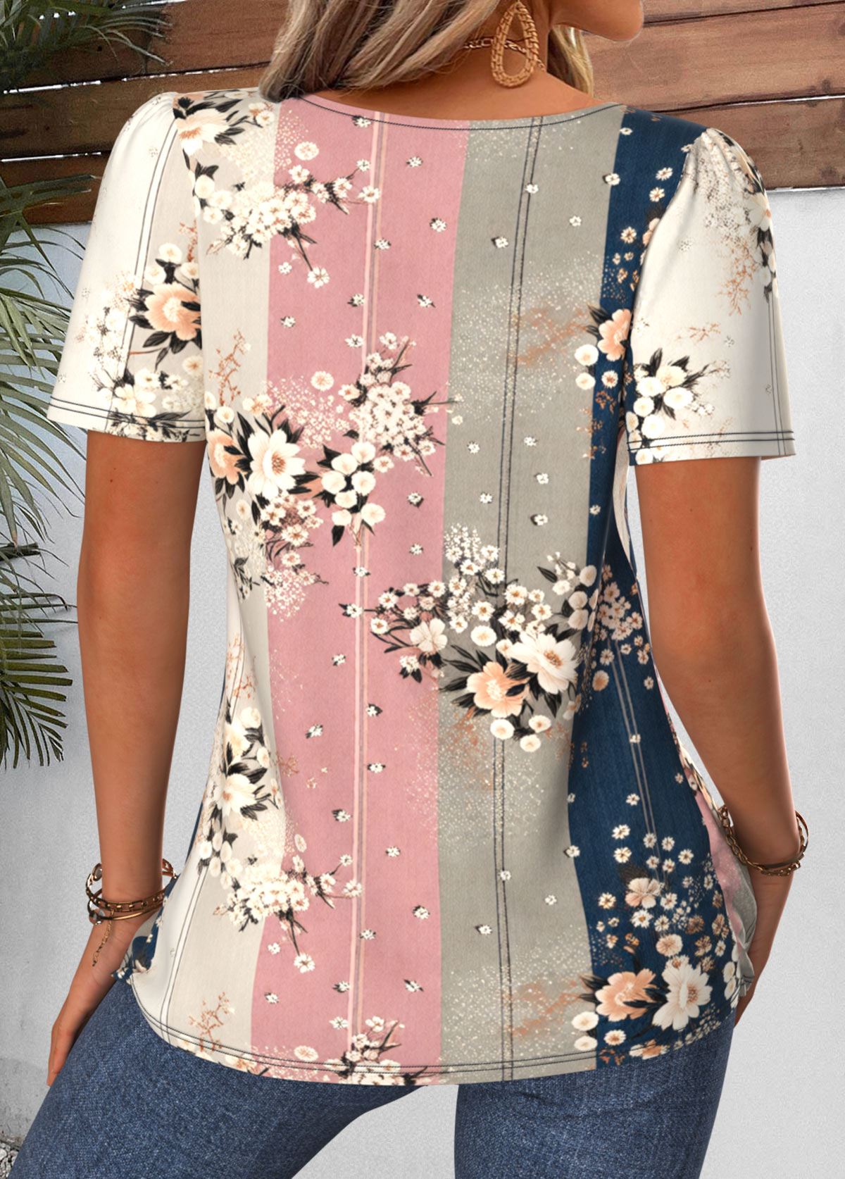 Multi Color Random Floral Print Tummy Coverage T Shirt | picture 