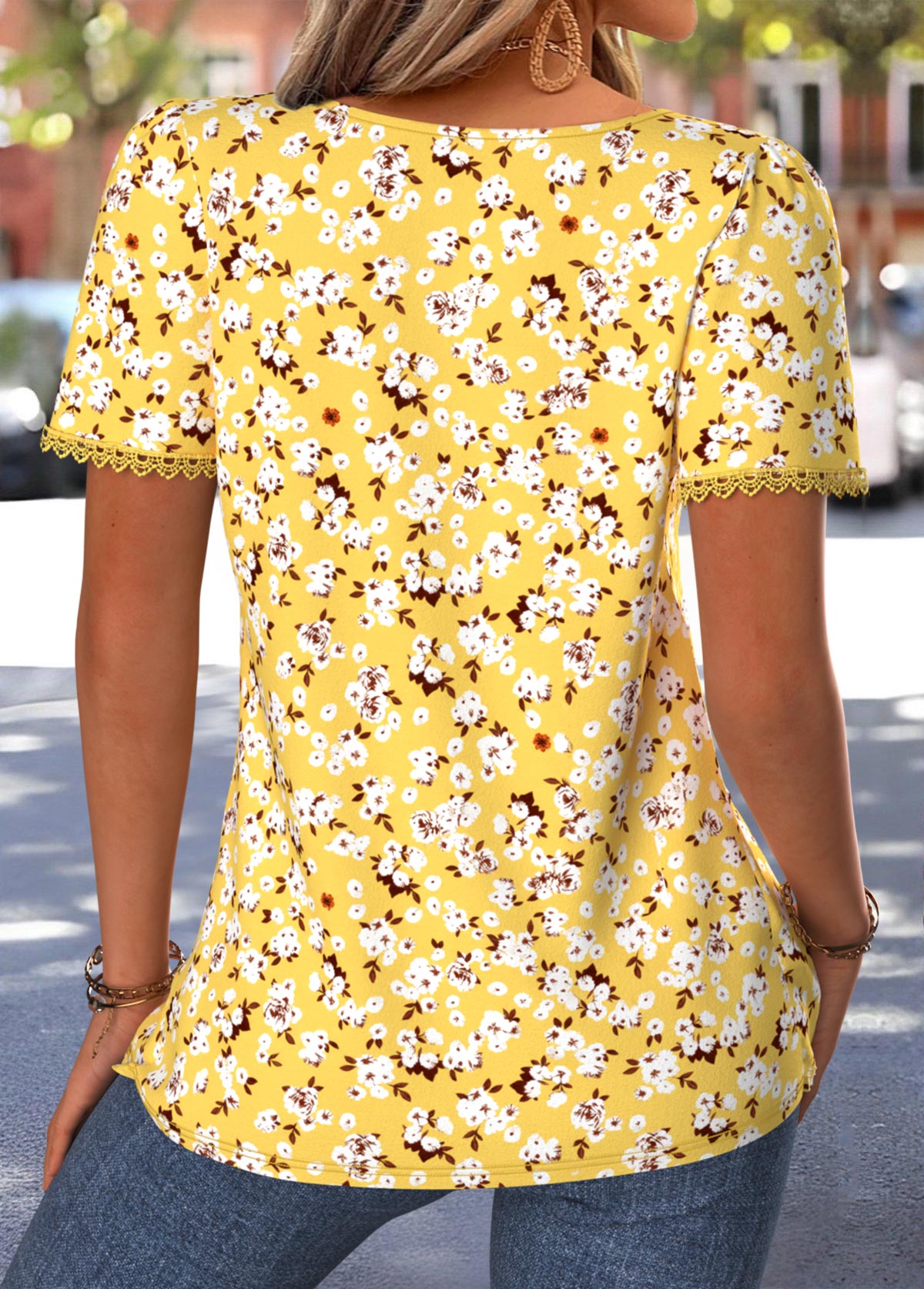 Pink Ditsy Floral Print Tummy Coverage T Shirt | picture 