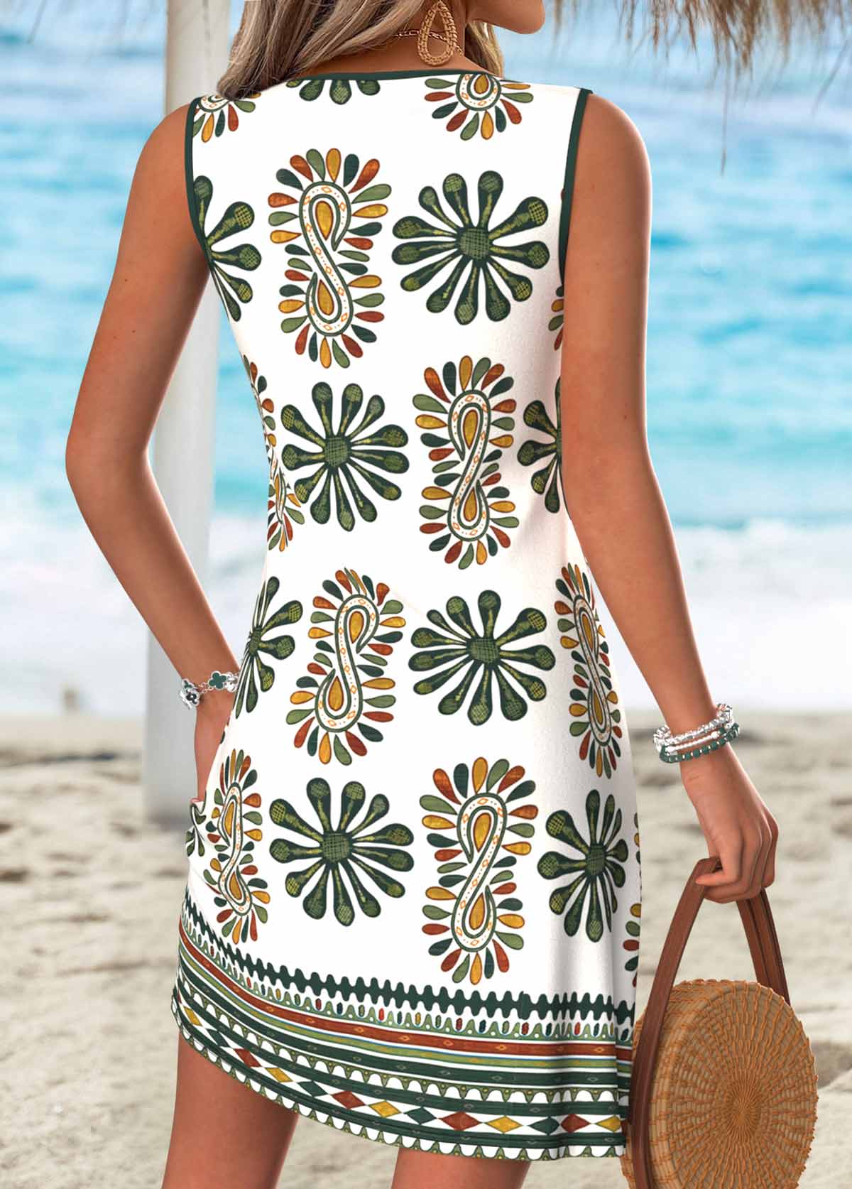 Multi Color Tribal Print Short Tummy Coverage Sleeveless Dress | picture 