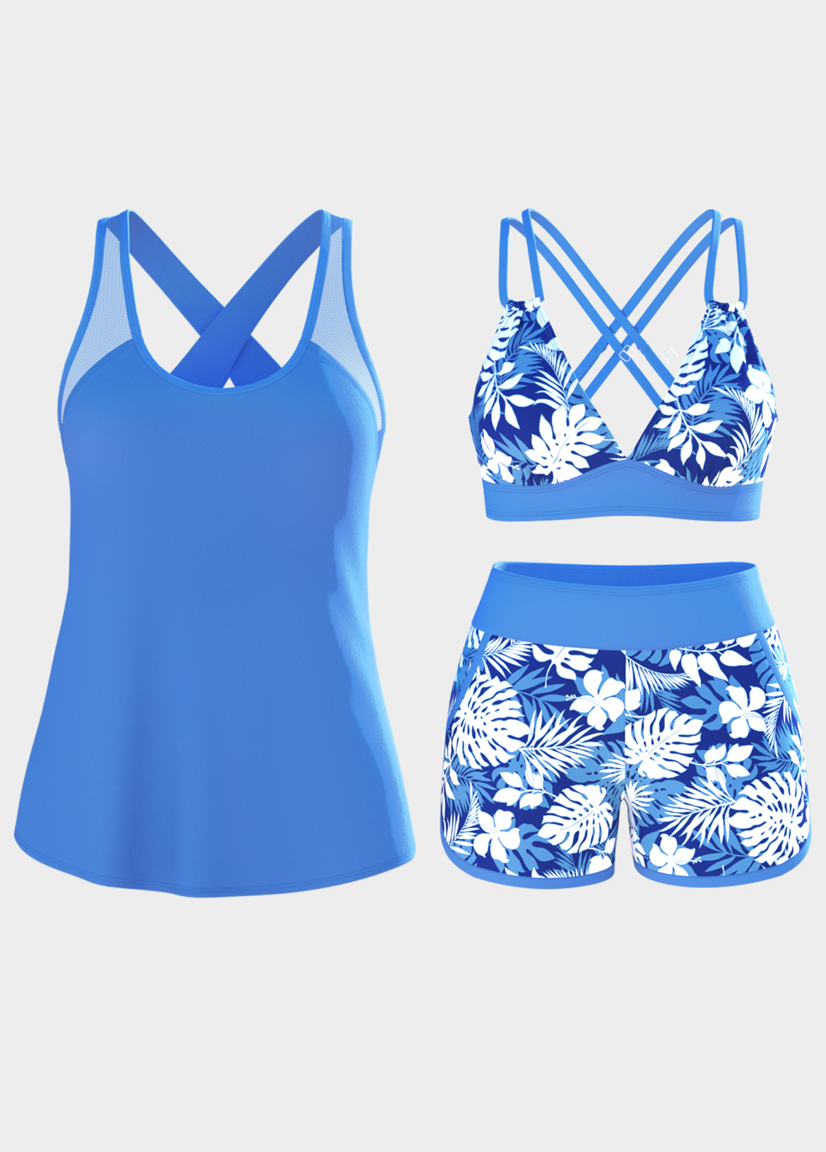 Dusty Blue Mid Waisted Tummy Coverage Tankini Set | picture 