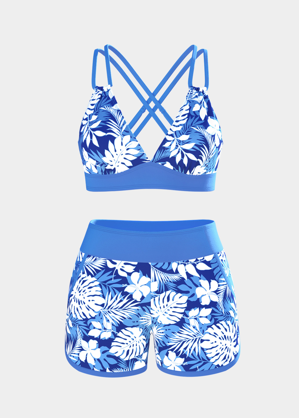 Dusty Blue Mid Waisted Tummy Coverage Tankini Set | picture 