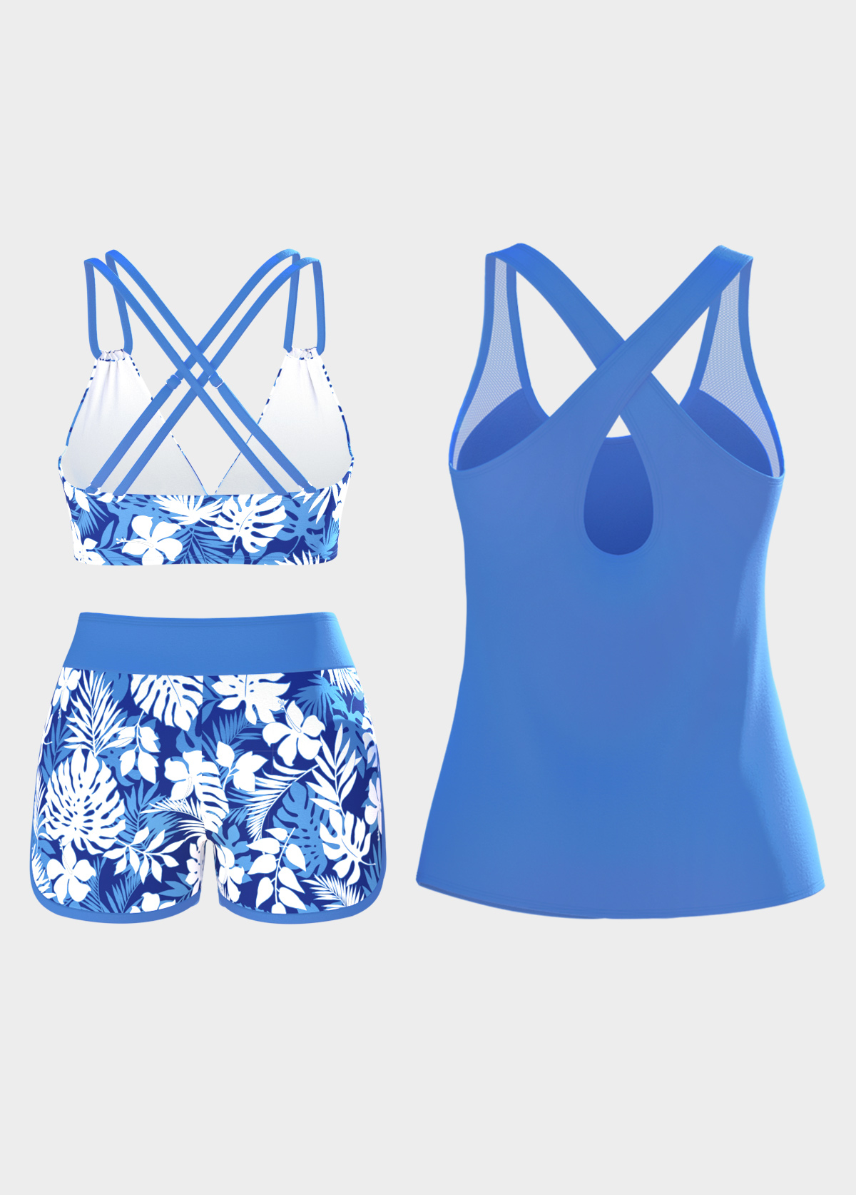 Dusty Blue Mid Waisted Tummy Coverage Tankini Set | picture 
