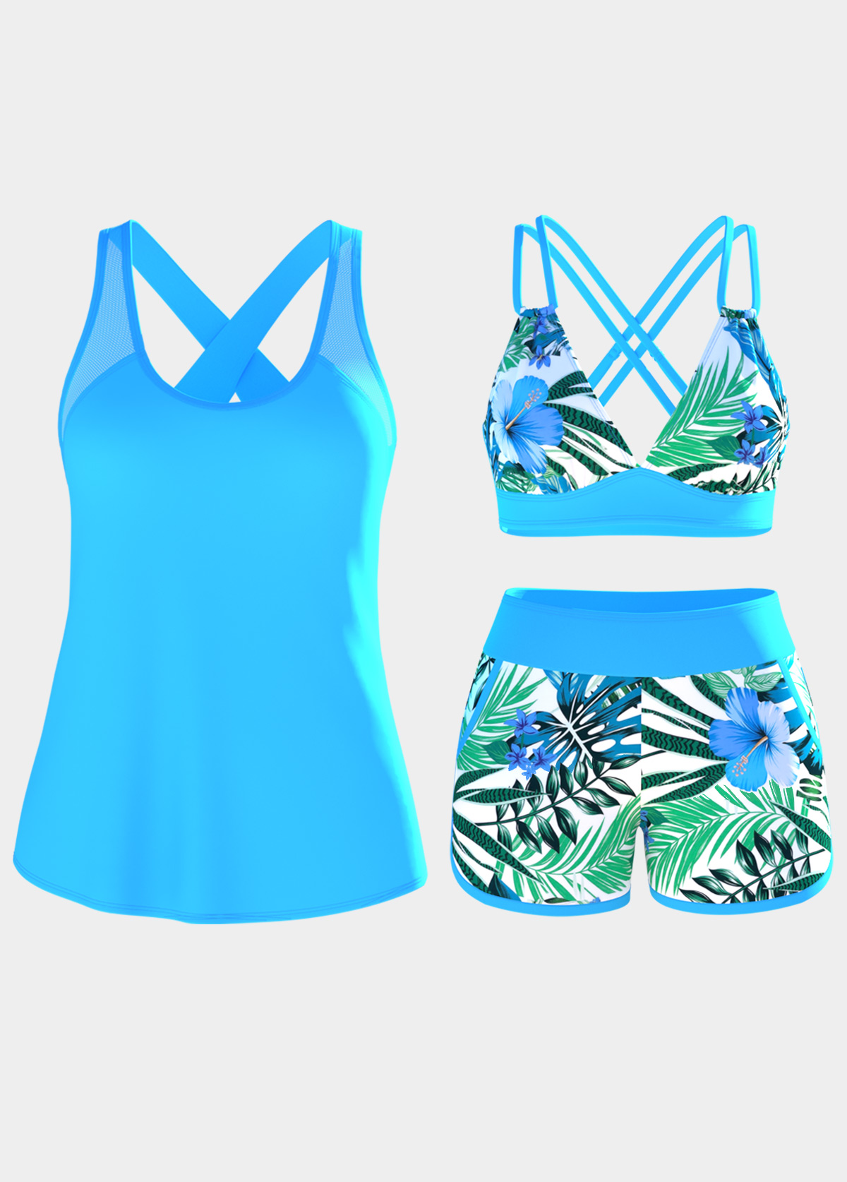 Blue Mid Waisted Tummy Coverage Floral Print Tankini Set | picture 